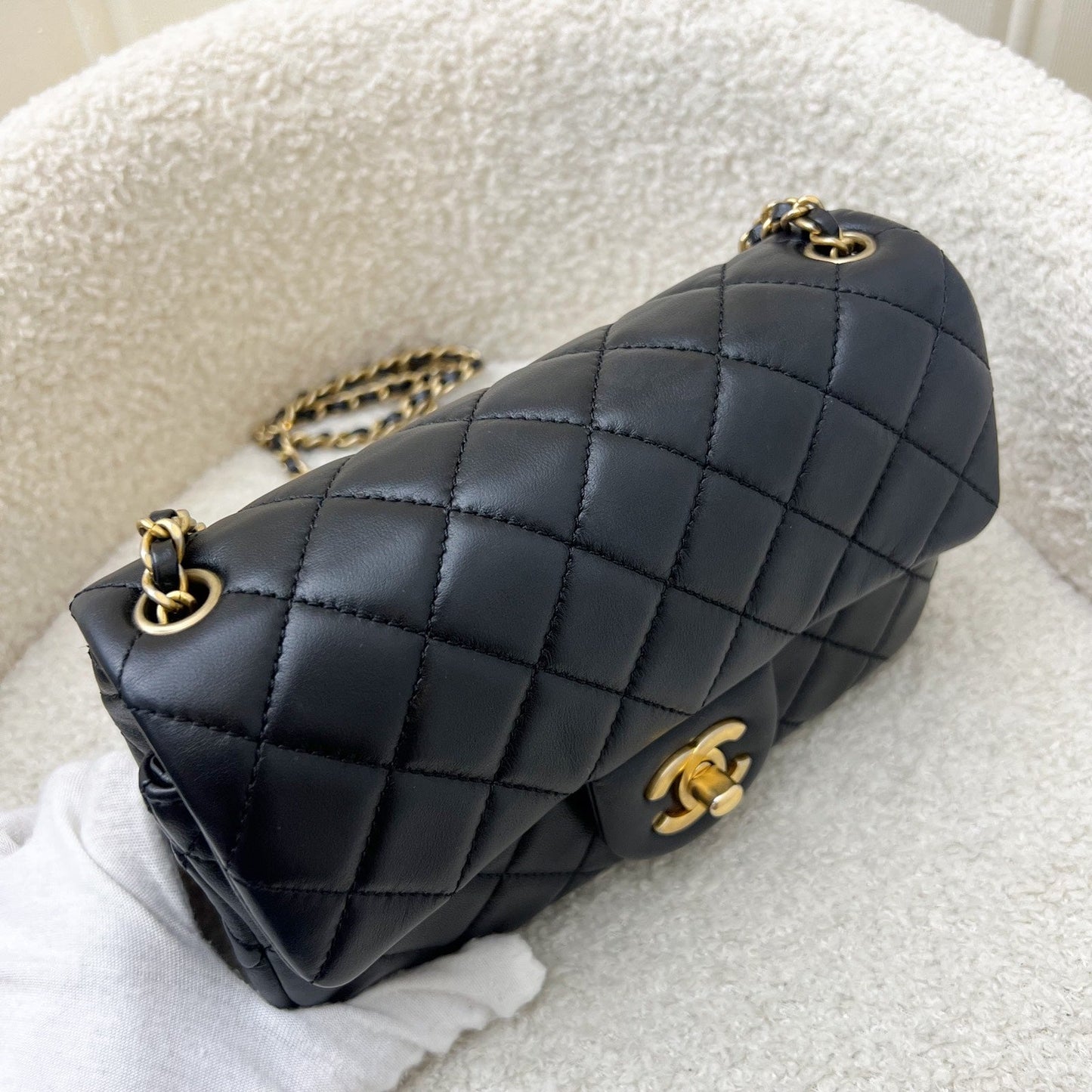 GLM-Pearl Crush Mini Rectangular Flap in Black Lambskin and AGHW