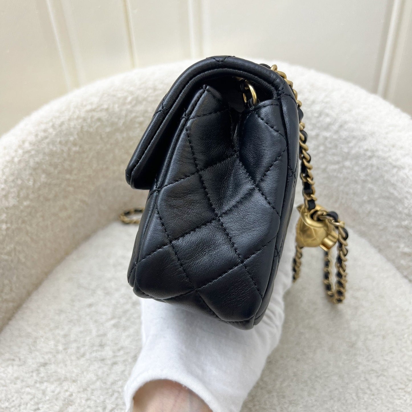 GLM-Pearl Crush Mini Rectangular Flap in Black Lambskin and AGHW