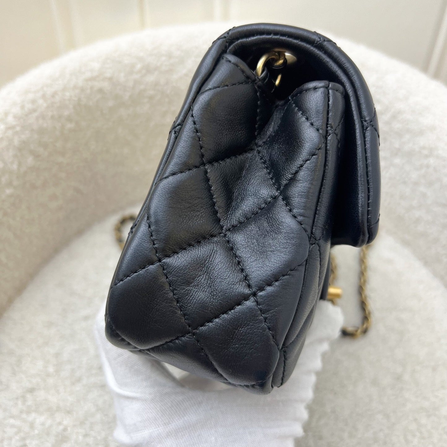 GLM-Pearl Crush Mini Rectangular Flap in Black Lambskin and AGHW