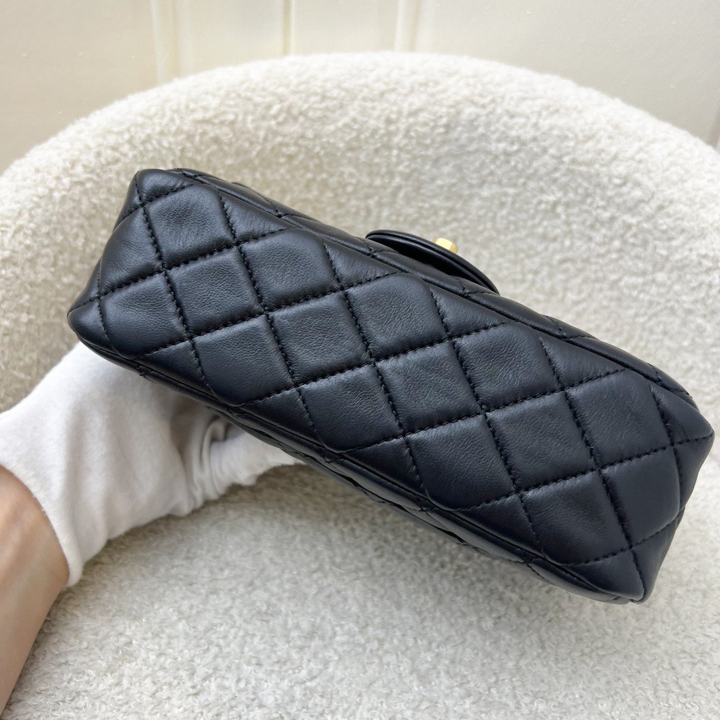 GLM-Pearl Crush Mini Rectangular Flap in Black Lambskin and AGHW