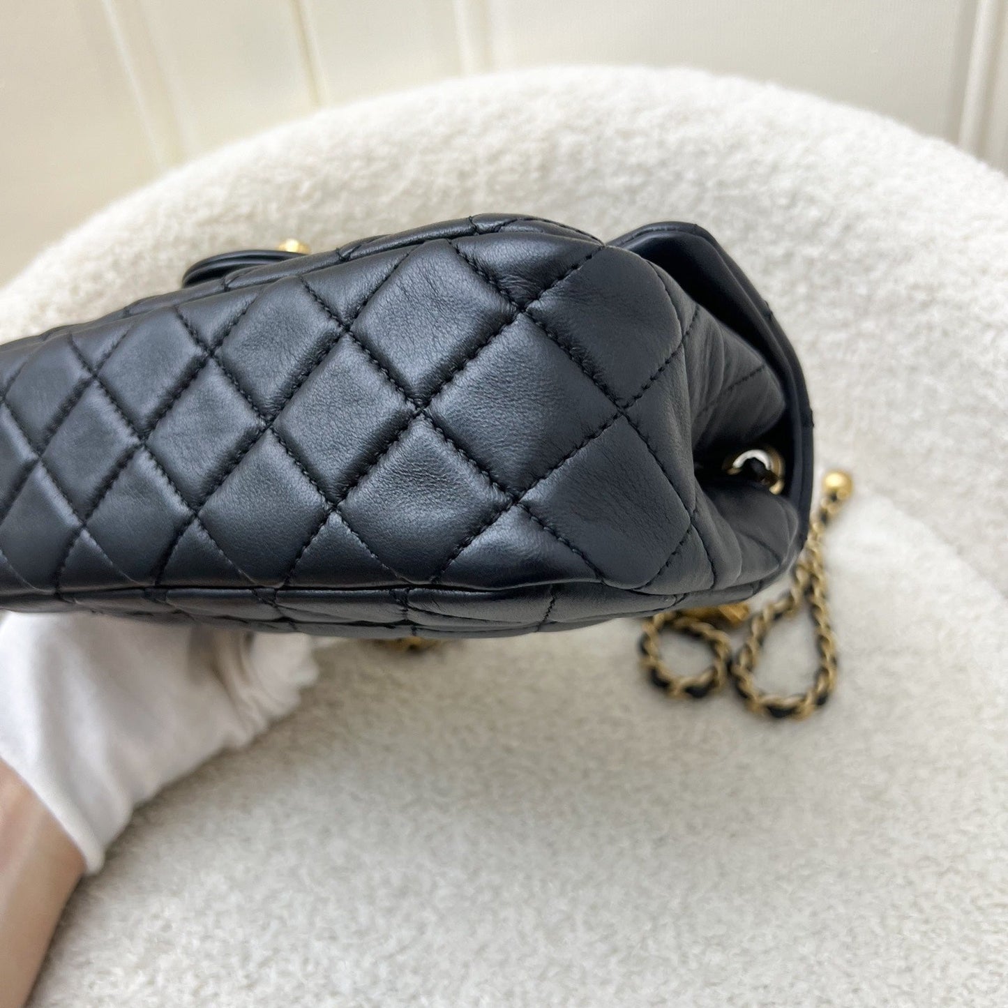 GLM-Pearl Crush Mini Rectangular Flap in Black Lambskin and AGHW