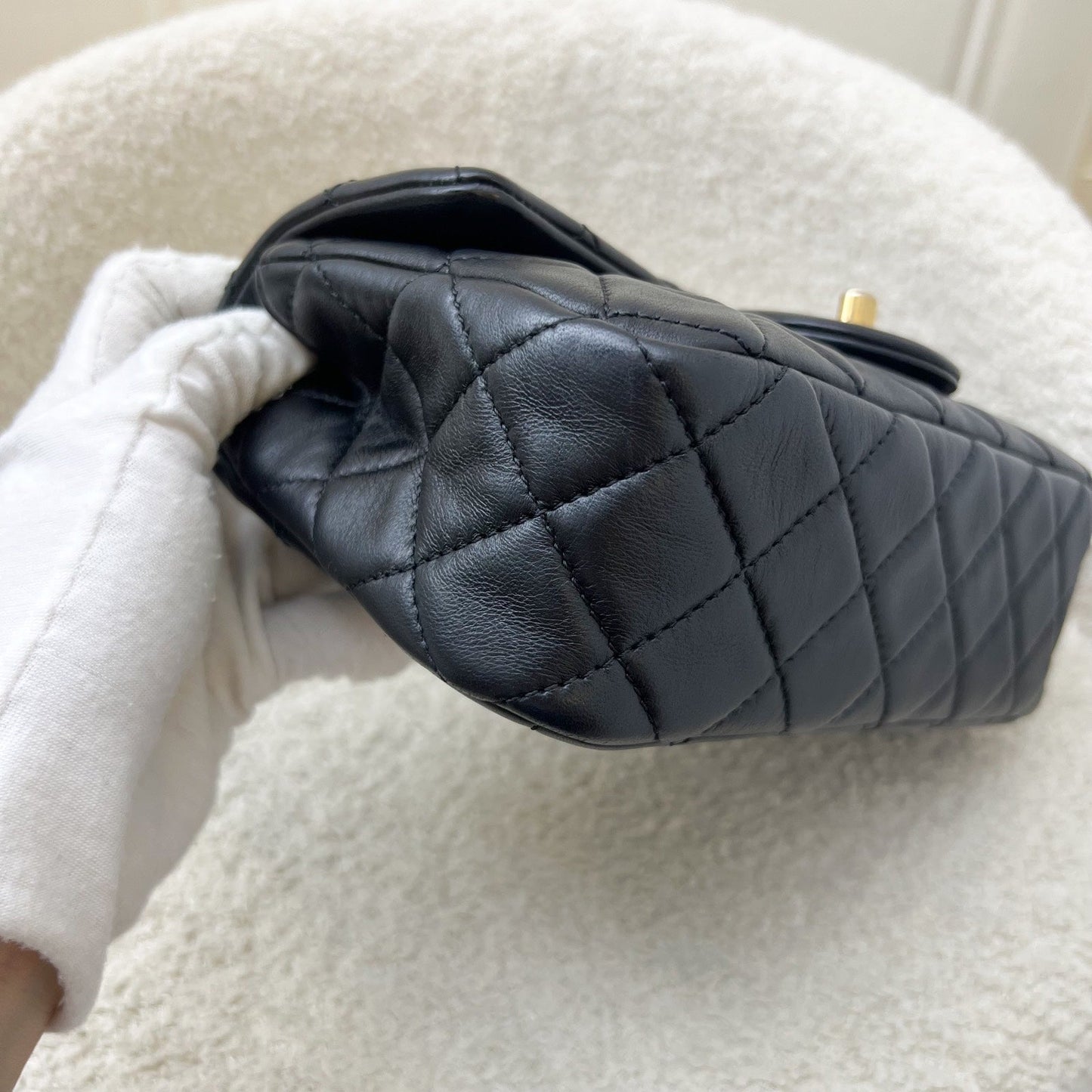 GLM-Pearl Crush Mini Rectangular Flap in Black Lambskin and AGHW
