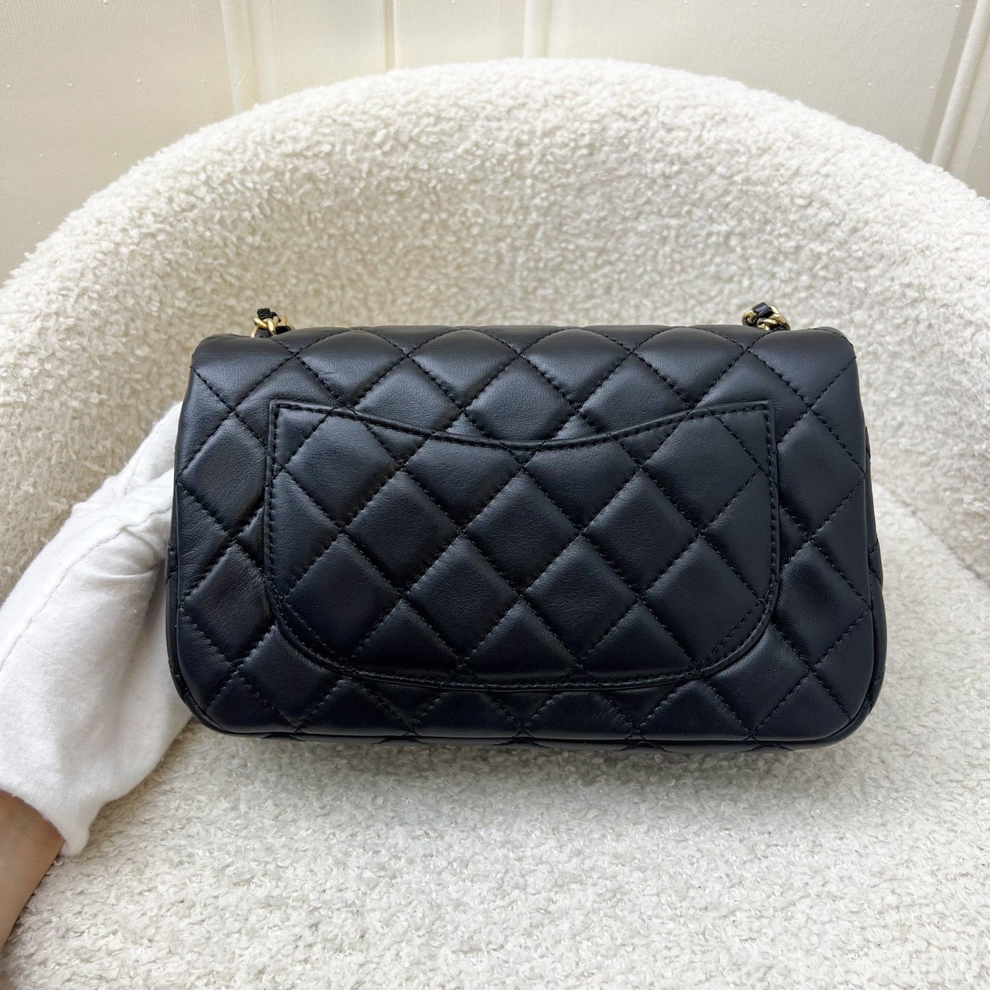 GLM-Pearl Crush Mini Rectangular Flap in Black Lambskin and AGHW