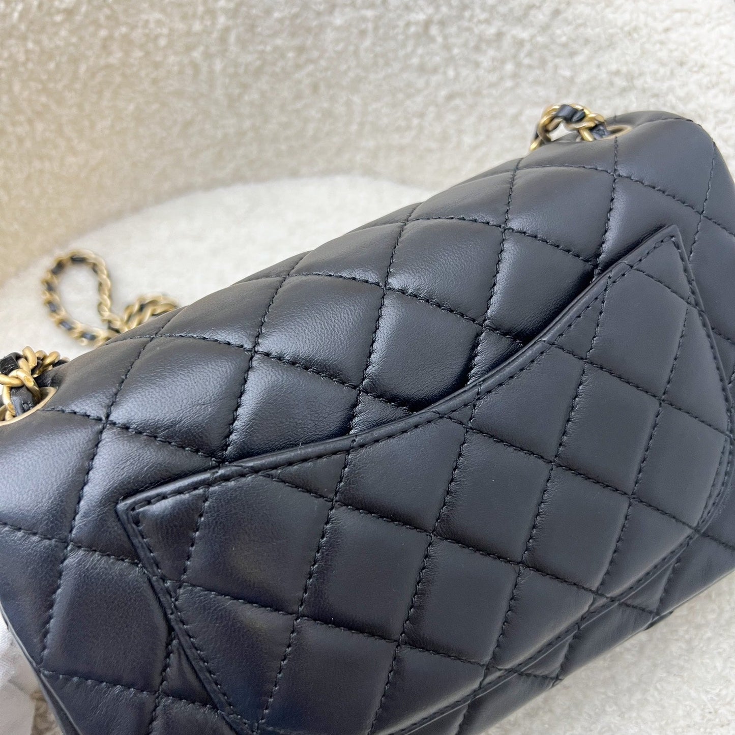 GLM-Pearl Crush Mini Rectangular Flap in Black Lambskin and AGHW