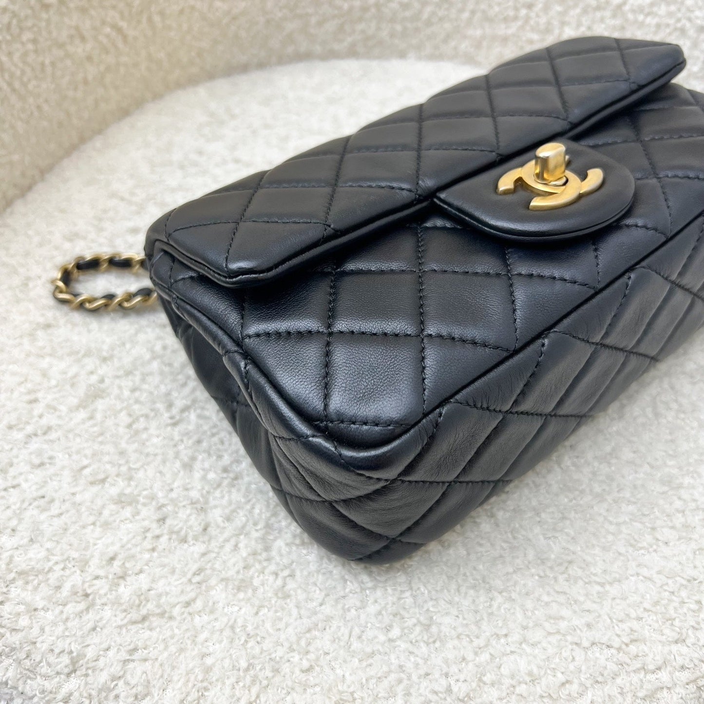 GLM-Pearl Crush Mini Rectangular Flap in Black Lambskin and AGHW