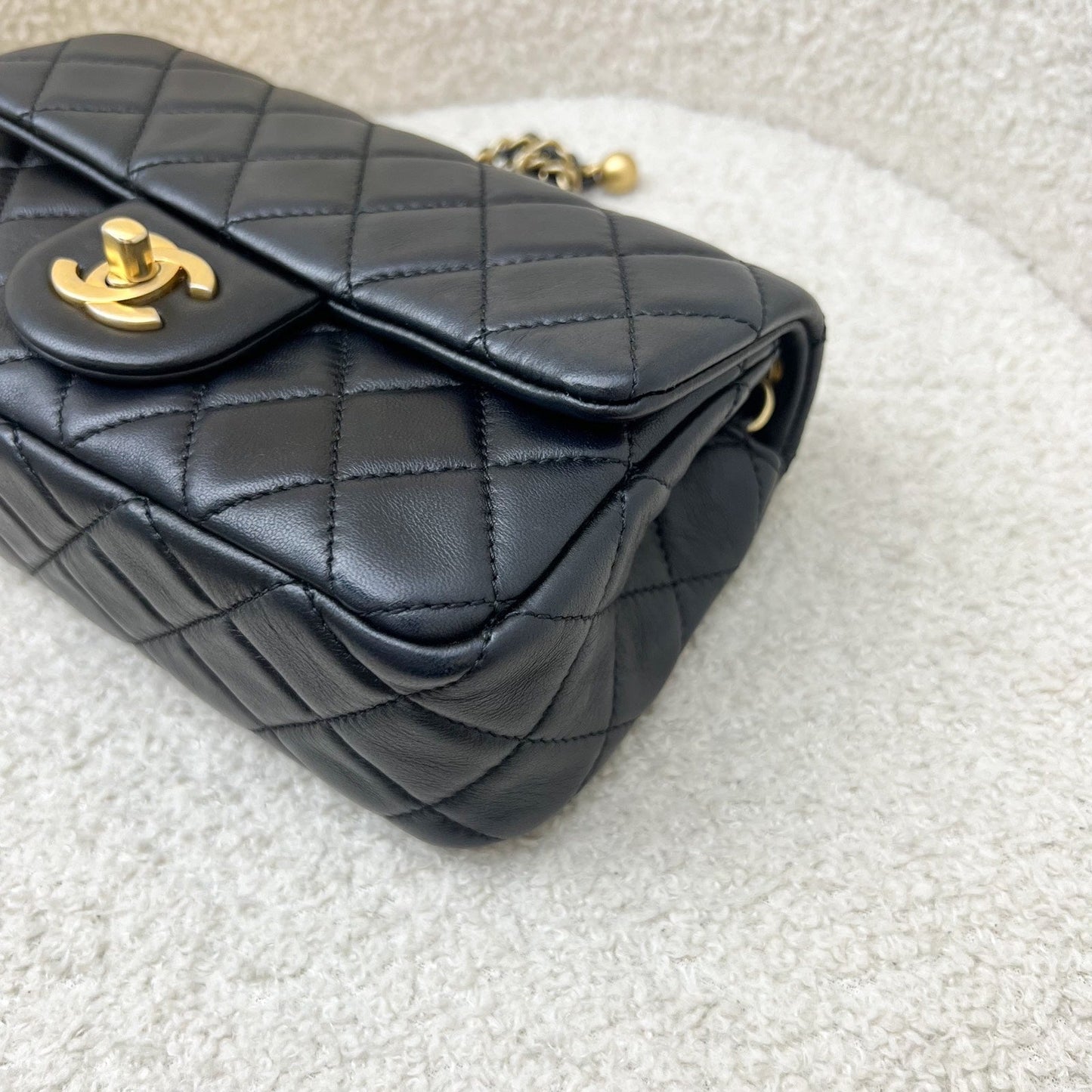 GLM-Pearl Crush Mini Rectangular Flap in Black Lambskin and AGHW