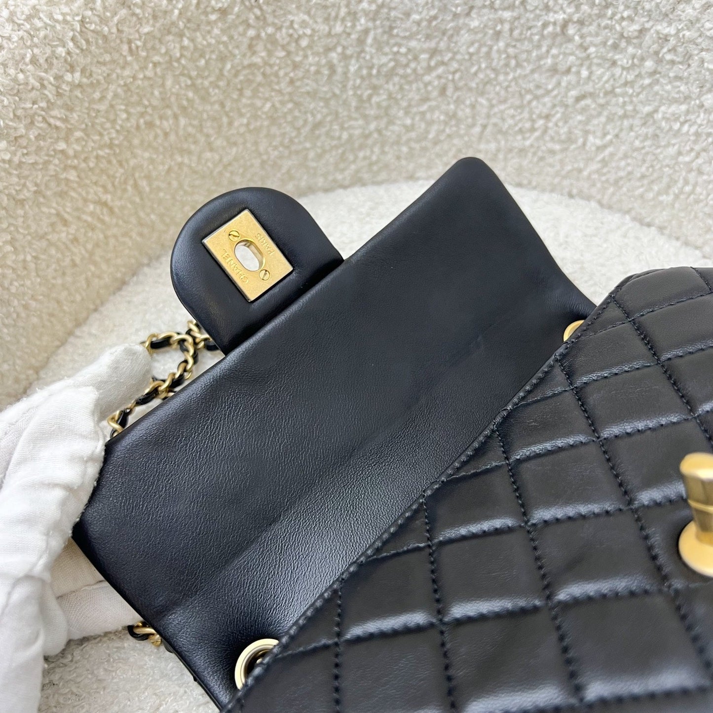 GLM-Pearl Crush Mini Rectangular Flap in Black Lambskin and AGHW