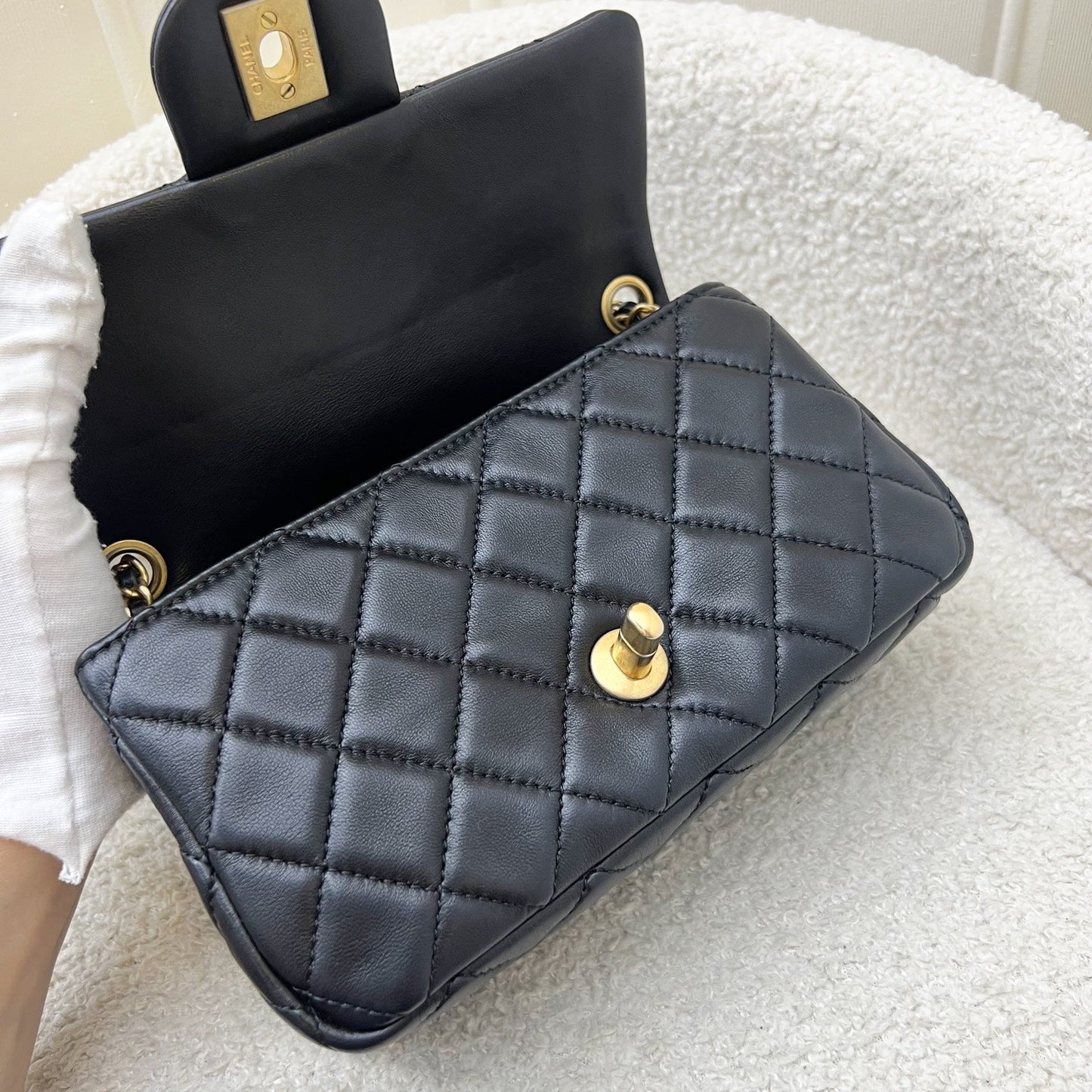 GLM-Pearl Crush Mini Rectangular Flap in Black Lambskin and AGHW