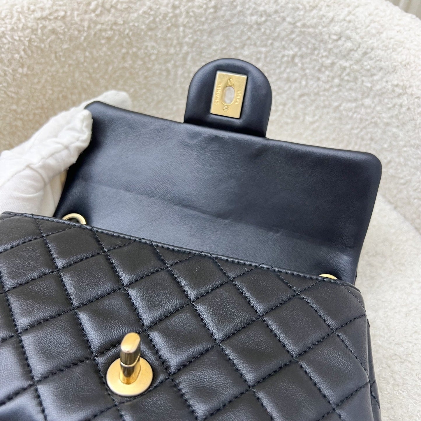 GLM-Pearl Crush Mini Rectangular Flap in Black Lambskin and AGHW
