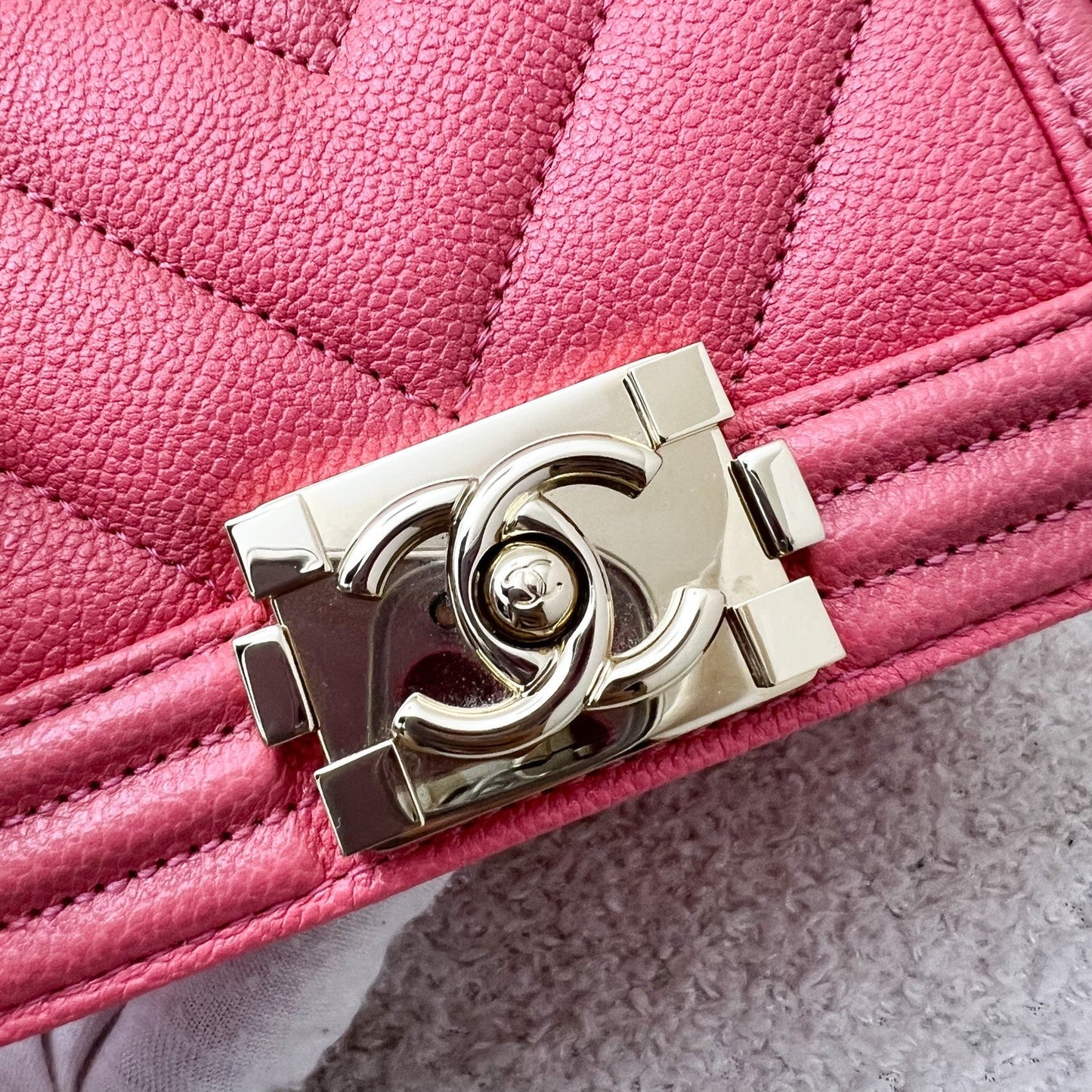 GLM-22S Micro Boy in Chevron Coral Pink Caviar and Shiny GHW (Model: A67364)