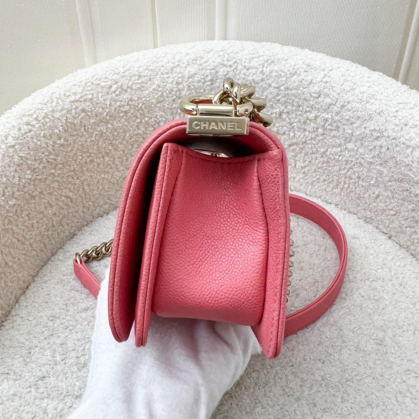 GLM-22S Micro Boy in Chevron Coral Pink Caviar and Shiny GHW (Model: A67364)