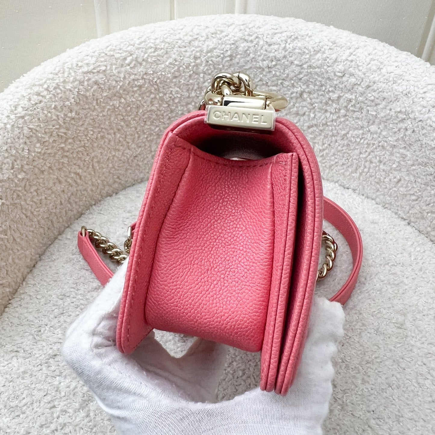 GLM-22S Micro Boy in Chevron Coral Pink Caviar and Shiny GHW (Model: A67364)