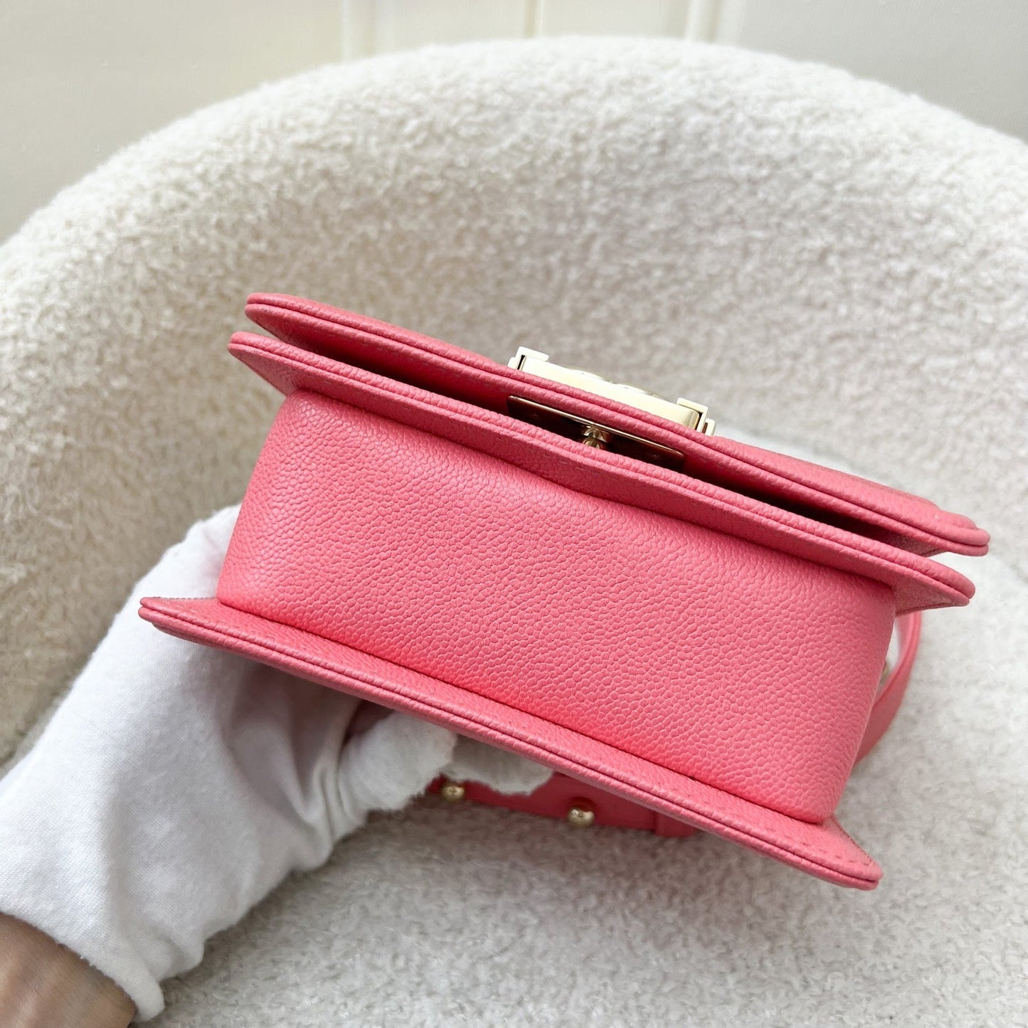 GLM-22S Micro Boy in Chevron Coral Pink Caviar and Shiny GHW (Model: A67364)