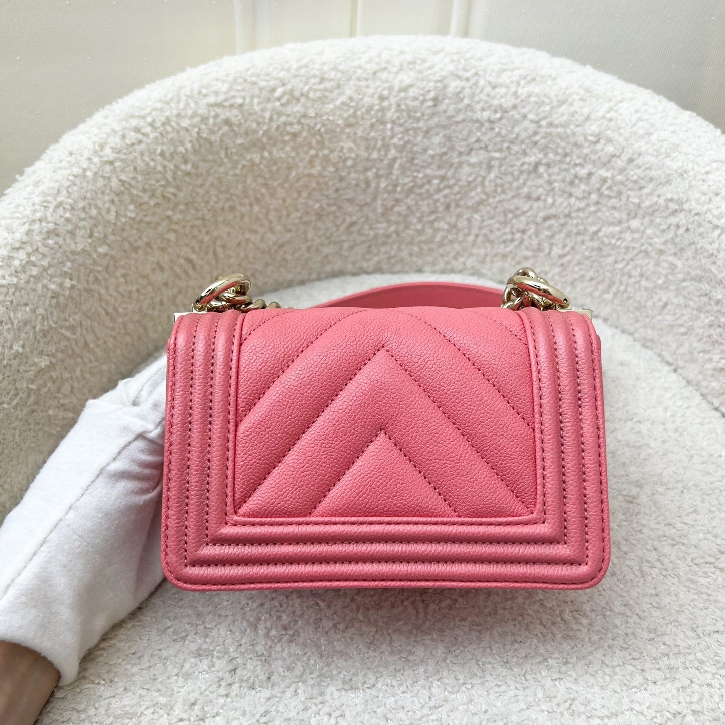 GLM-22S Micro Boy in Chevron Coral Pink Caviar and Shiny GHW (Model: A67364)