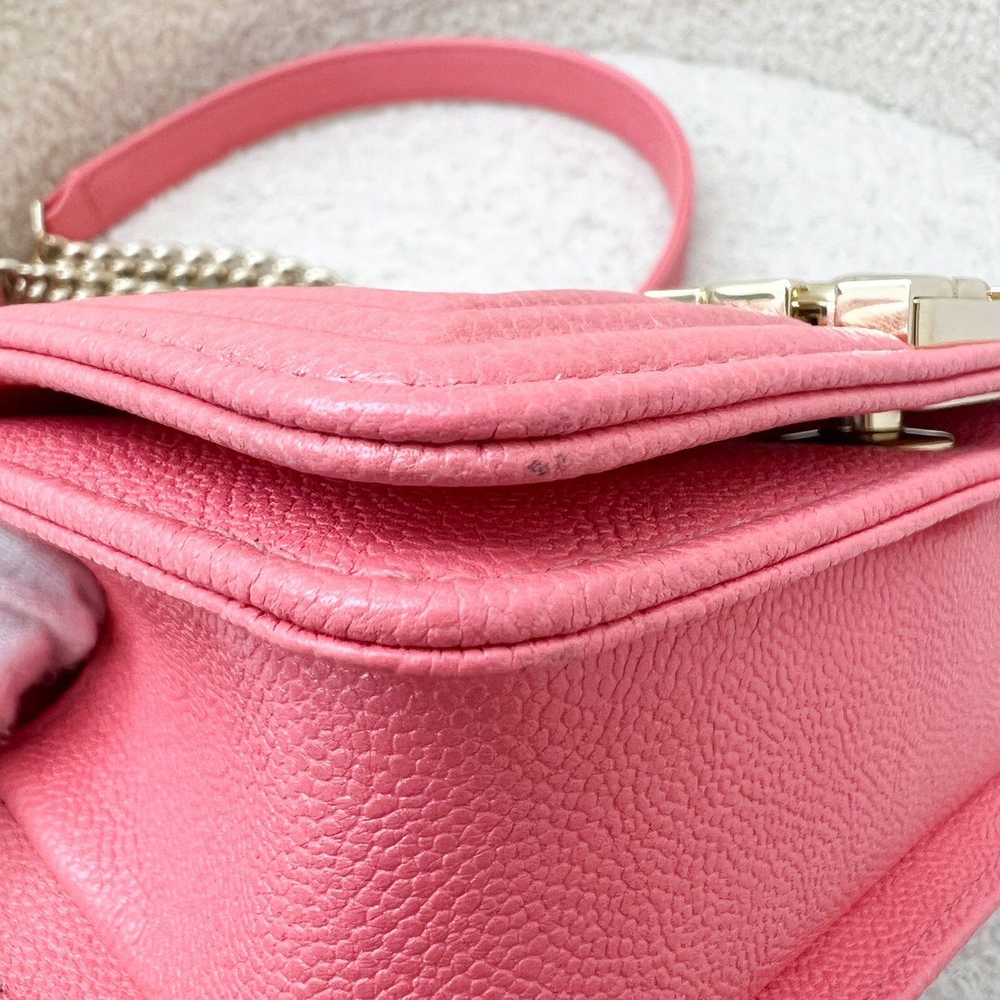 GLM-22S Micro Boy in Chevron Coral Pink Caviar and Shiny GHW (Model: A67364)