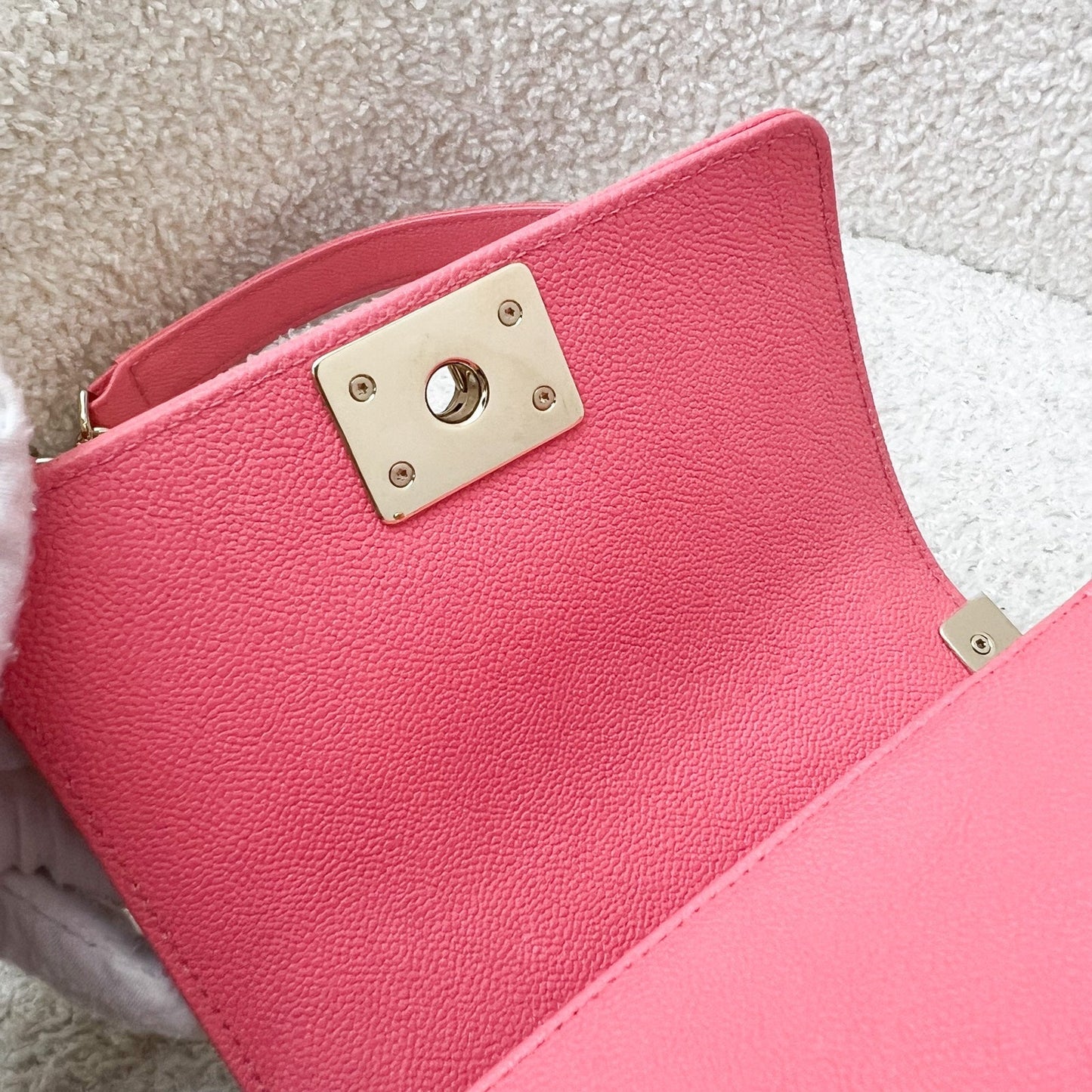 GLM-22S Micro Boy in Chevron Coral Pink Caviar and Shiny GHW (Model: A67364)