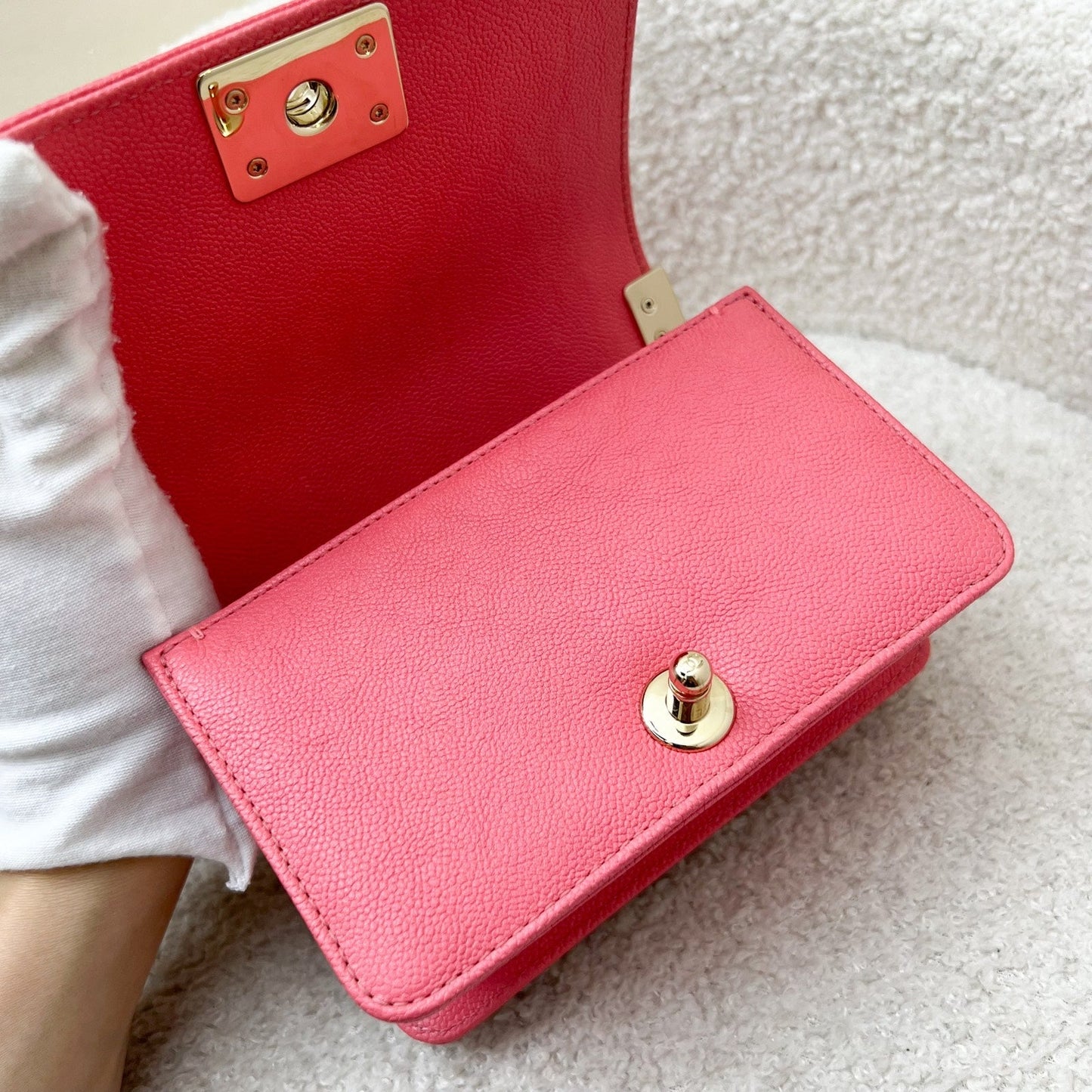 GLM-22S Micro Boy in Chevron Coral Pink Caviar and Shiny GHW (Model: A67364)