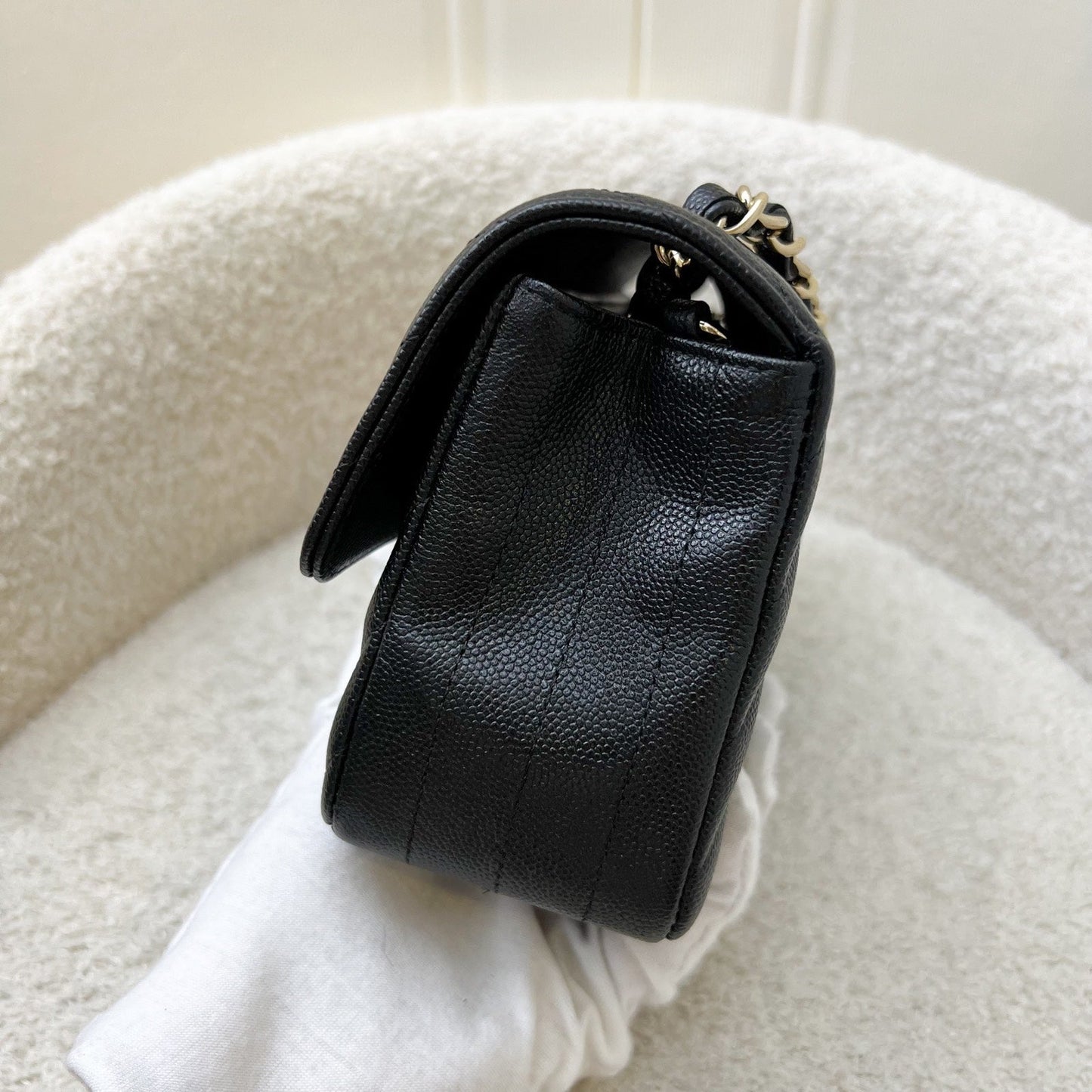 GLM-Classic Mini Rectangle Flap in Chevron Quilted Black Caviar and LGHW