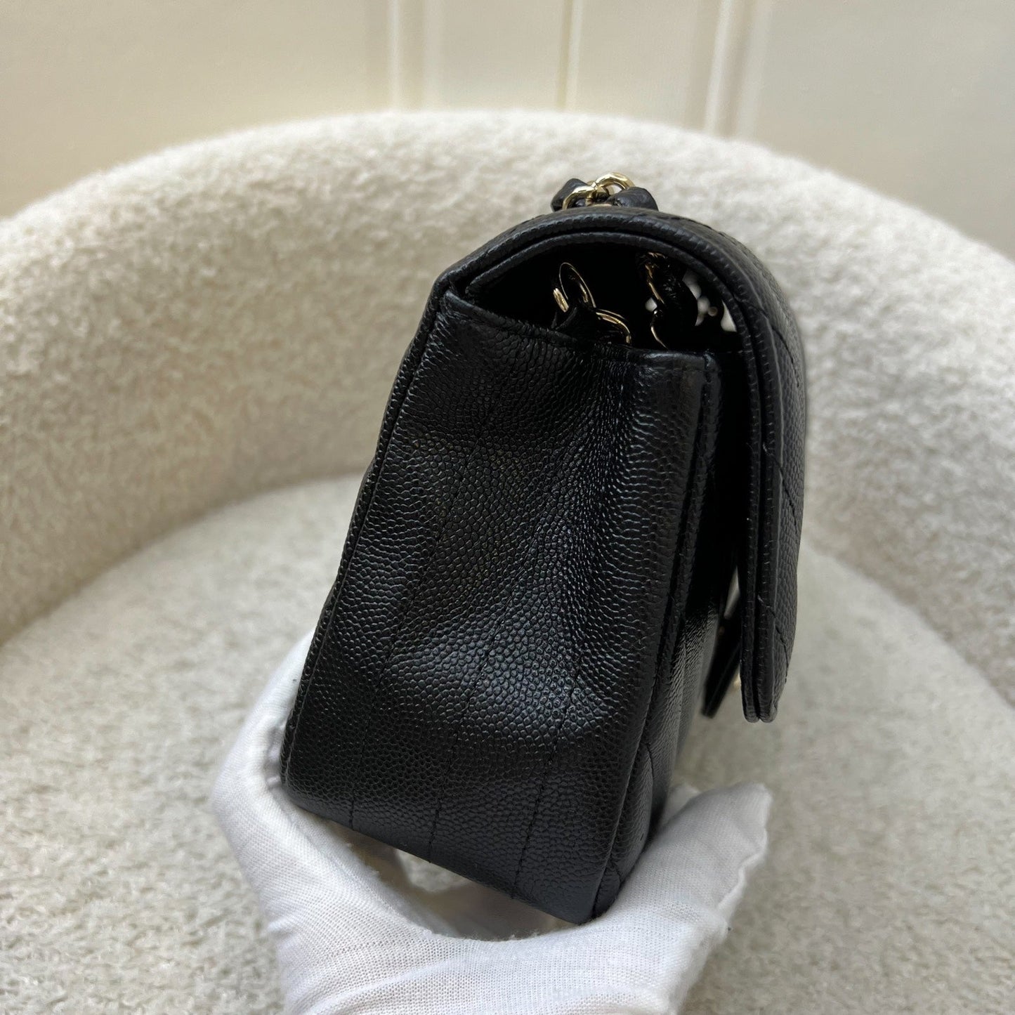 GLM-Classic Mini Rectangle Flap in Chevron Quilted Black Caviar and LGHW