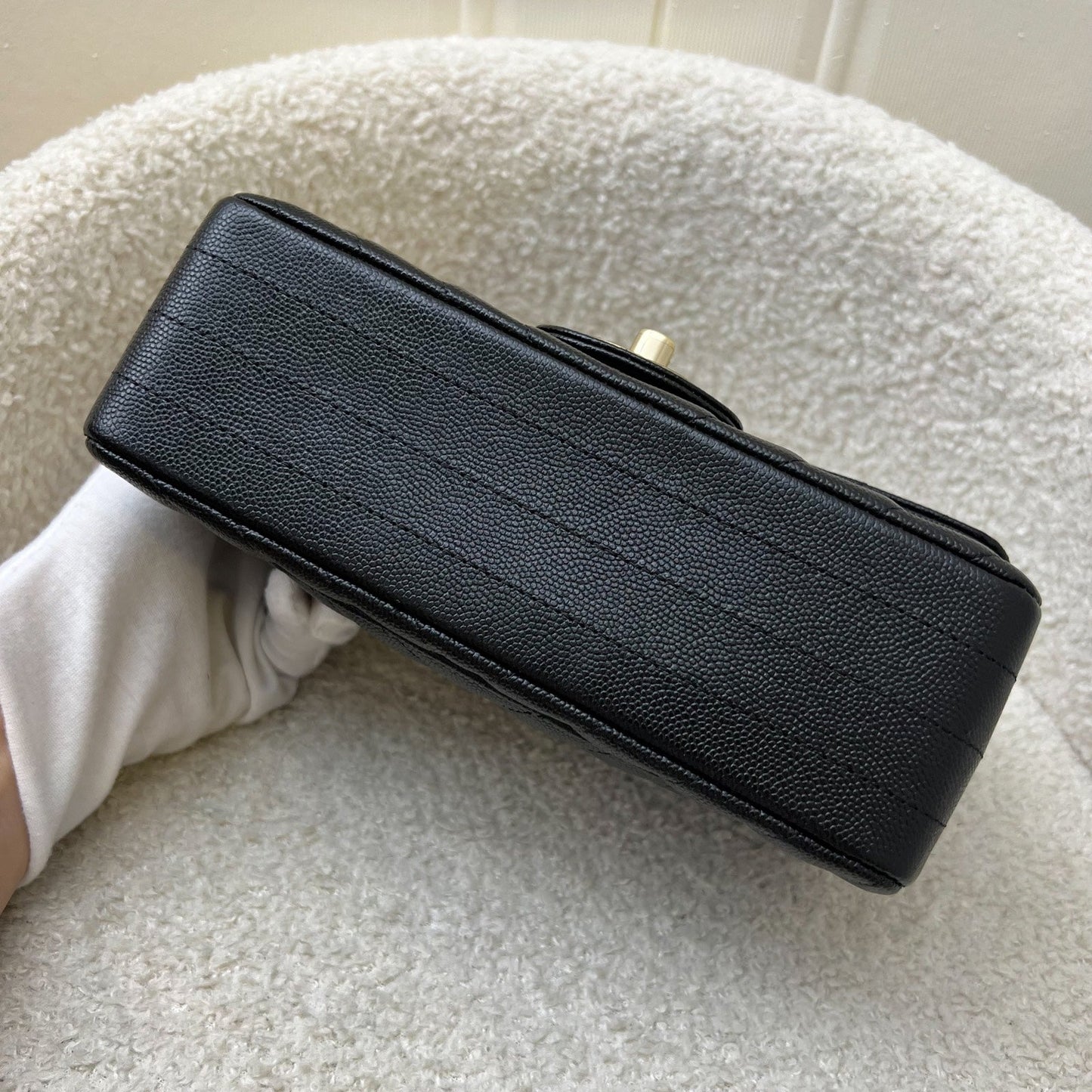 GLM-Classic Mini Rectangle Flap in Chevron Quilted Black Caviar and LGHW