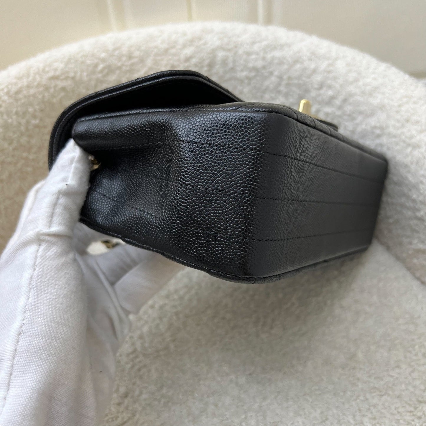 GLM-Classic Mini Rectangle Flap in Chevron Quilted Black Caviar and LGHW