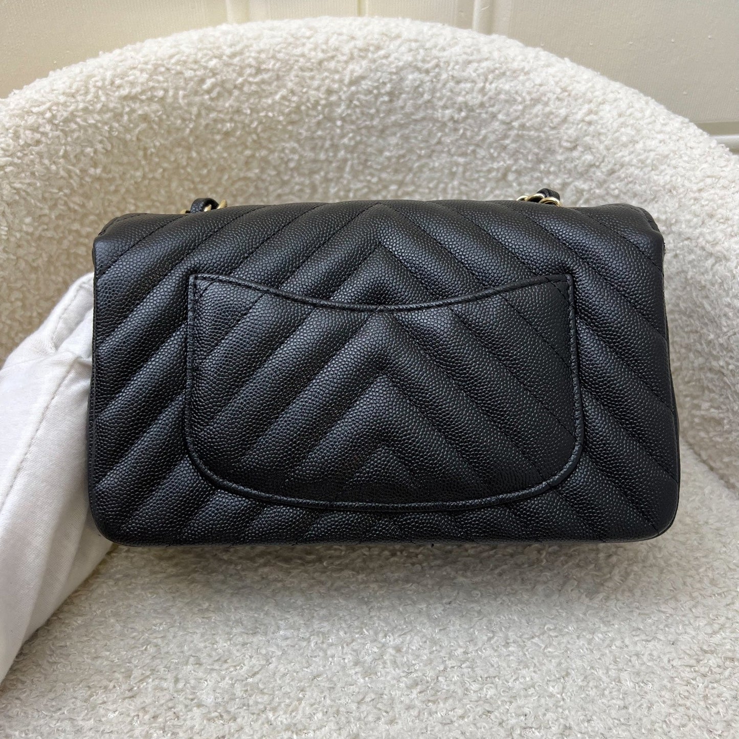 GLM-Classic Mini Rectangle Flap in Chevron Quilted Black Caviar and LGHW