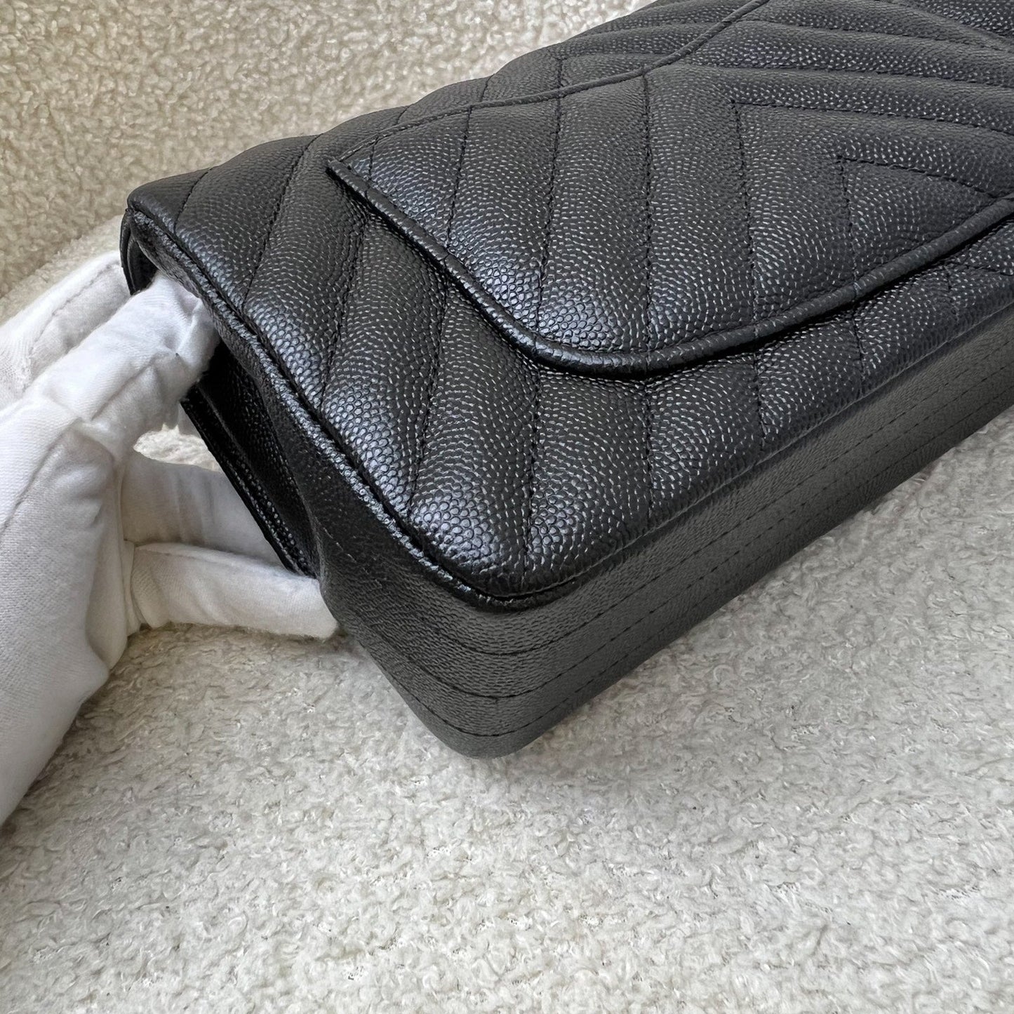 GLM-Classic Mini Rectangle Flap in Chevron Quilted Black Caviar and LGHW