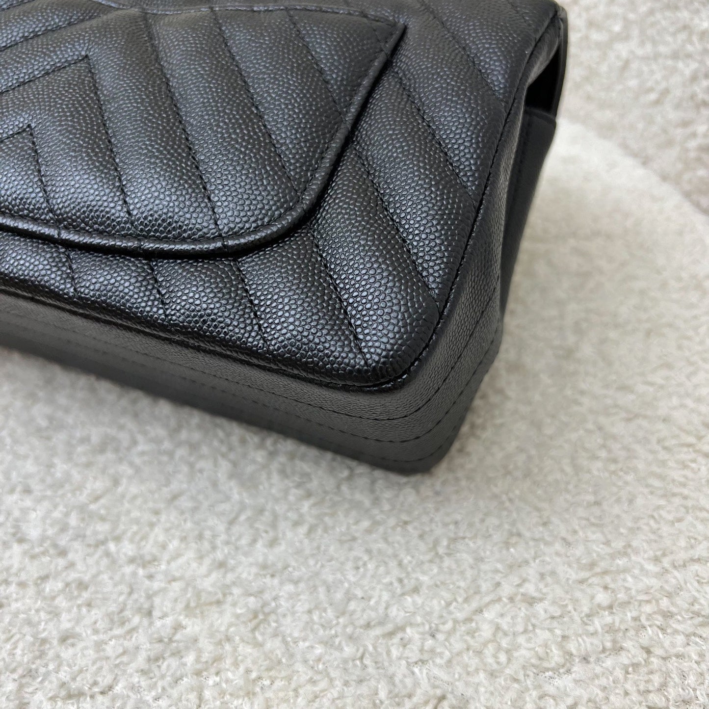 GLM-Classic Mini Rectangle Flap in Chevron Quilted Black Caviar and LGHW