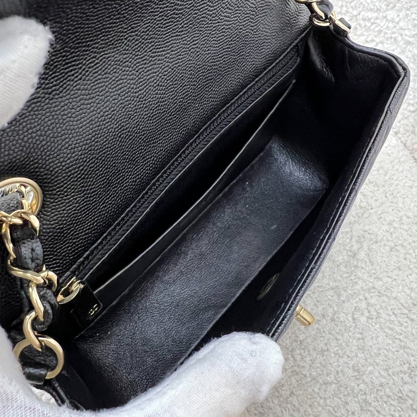 GLM-Classic Mini Rectangle Flap in Chevron Quilted Black Caviar and LGHW