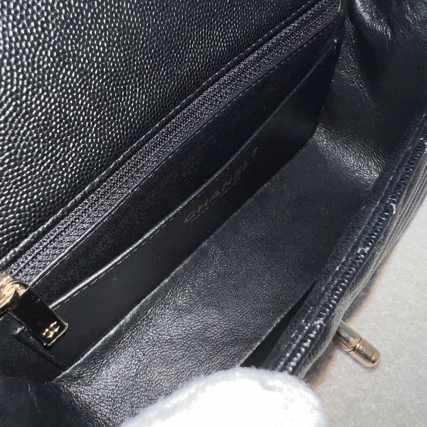 GLM-Classic Mini Rectangle Flap in Chevron Quilted Black Caviar and LGHW