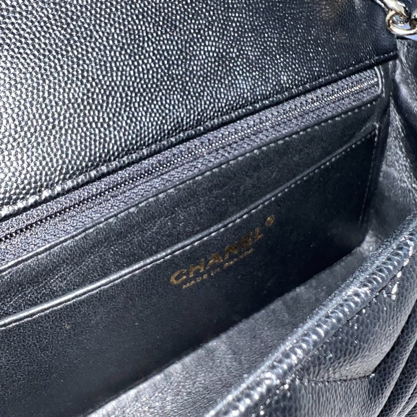 GLM-Classic Mini Rectangle Flap in Chevron Quilted Black Caviar and LGHW