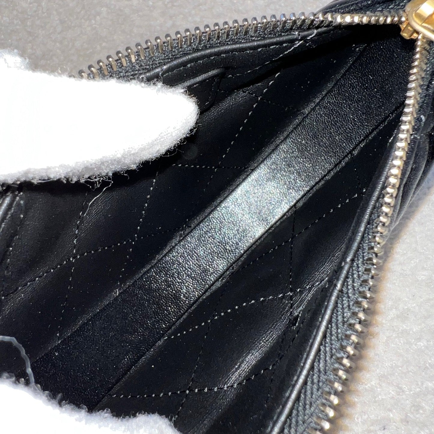GLM-25A Fortune Cookie Mini Pouch / Bag Charm in Black Shiny Crumpled Lambskin and AGHW