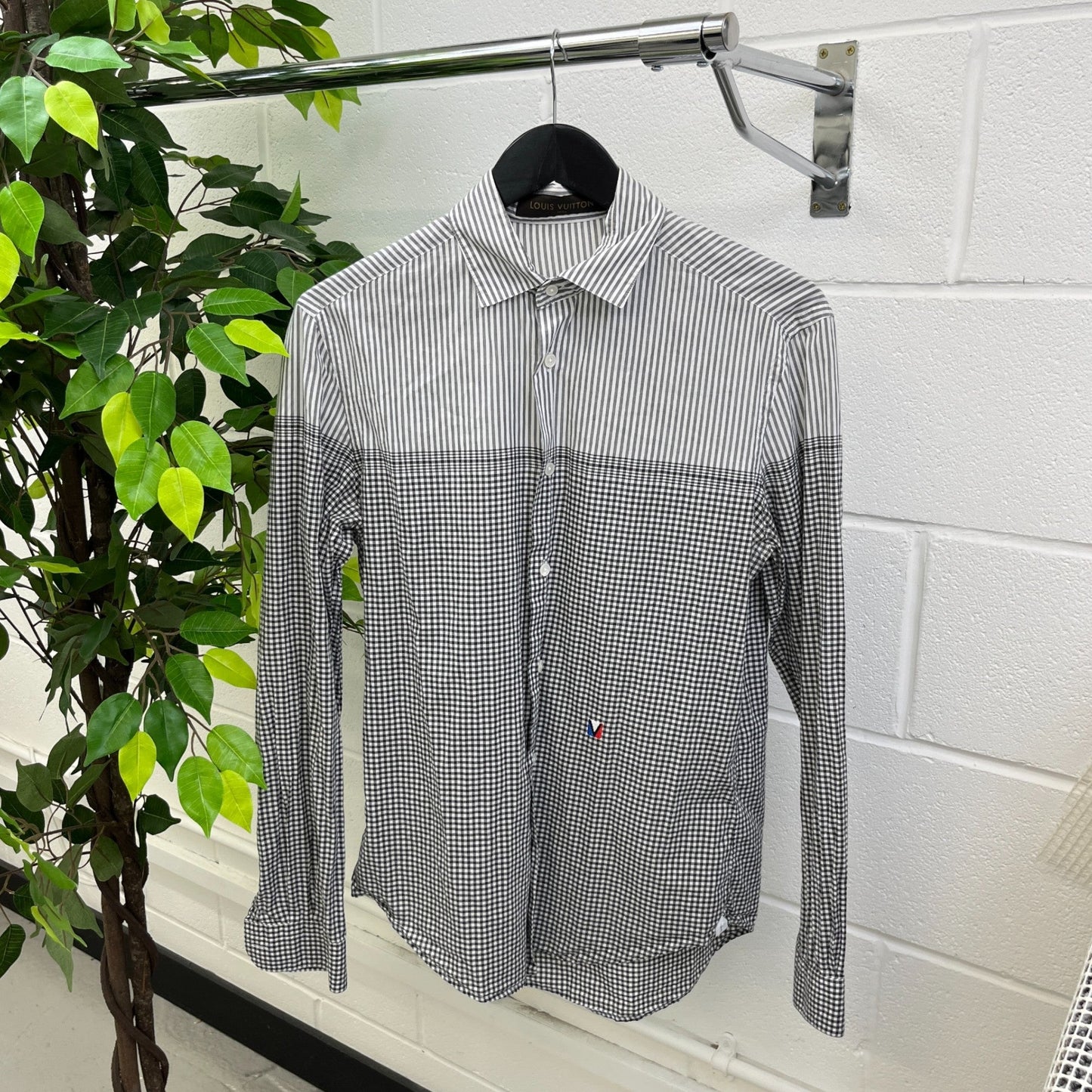 Men's Checked Stripe Polo Shirt White Size S