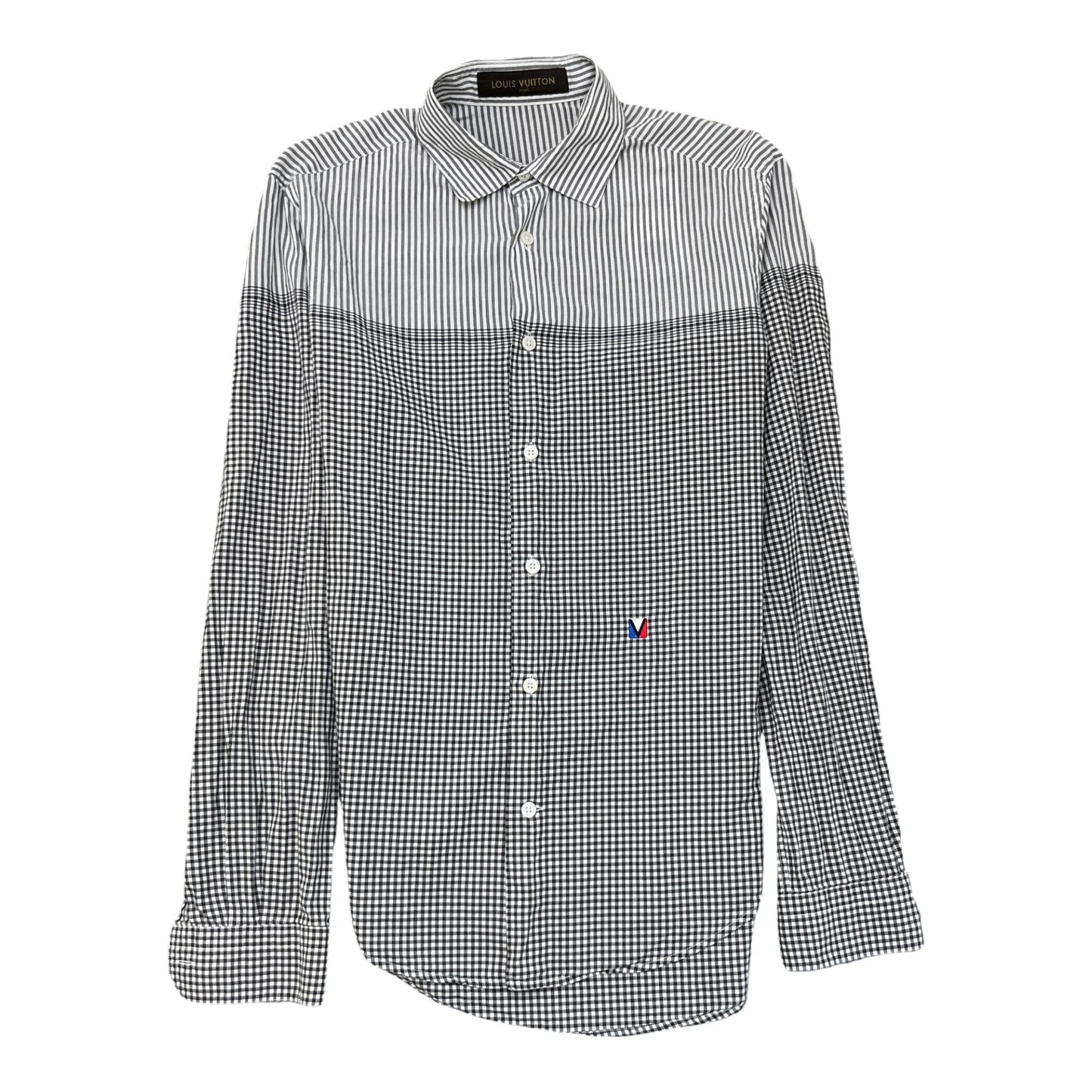 Men's Checked Stripe Polo Shirt White Size S