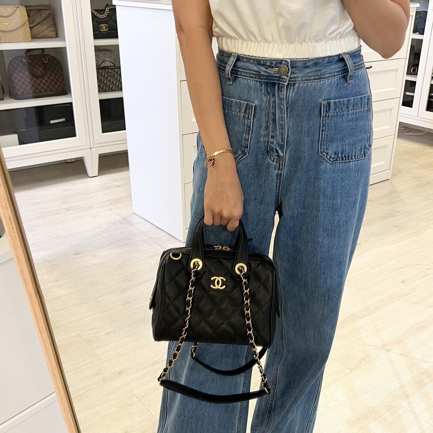 GLM-25A Small Bowling Bag in Black Caviar and AGHW (Model: AS5578)