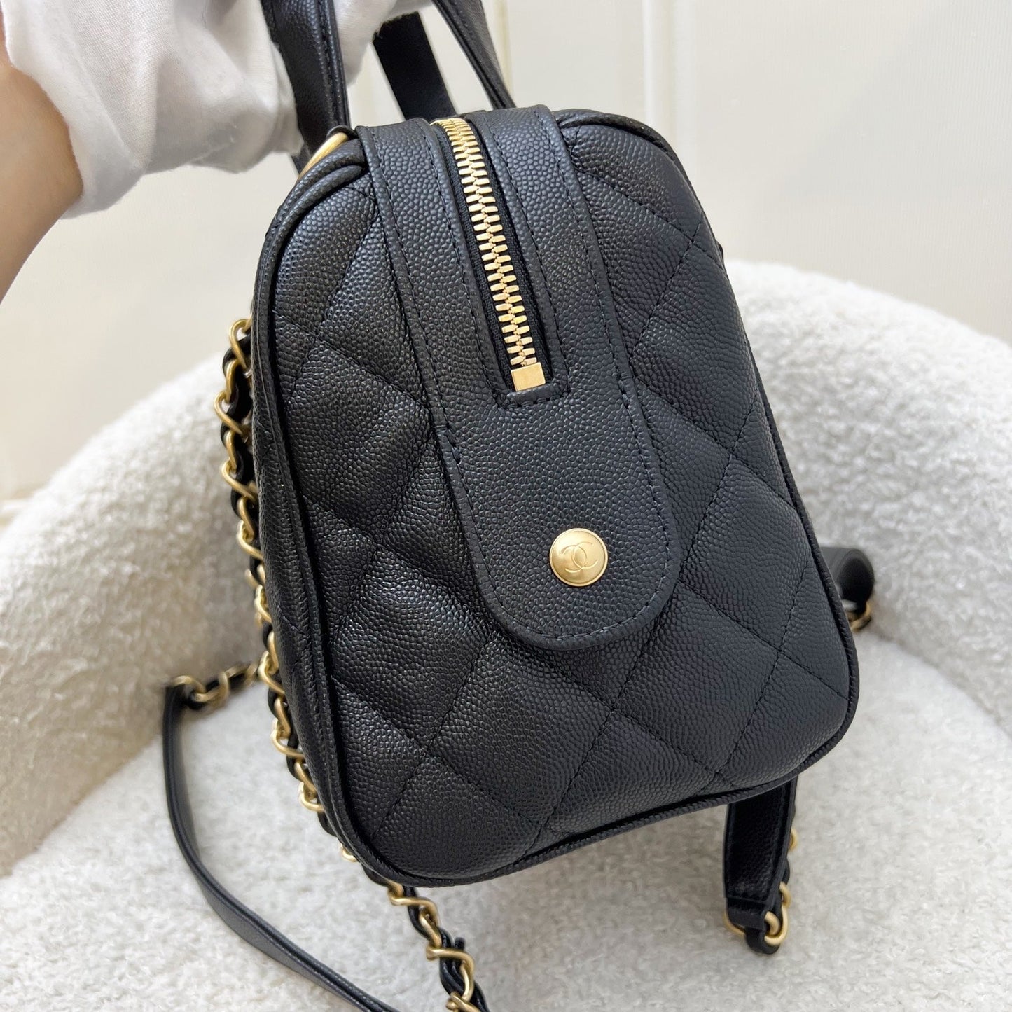 GLM-25A Small Bowling Bag in Black Caviar and AGHW (Model: AS5578)