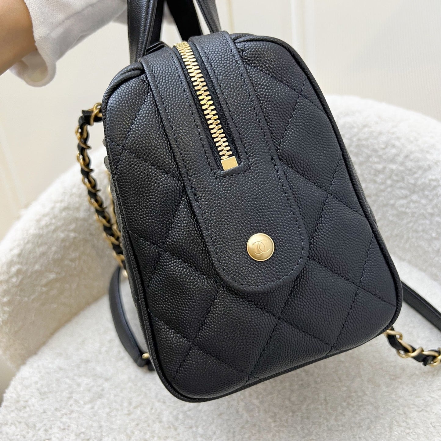 GLM-25A Small Bowling Bag in Black Caviar and AGHW (Model: AS5578)
