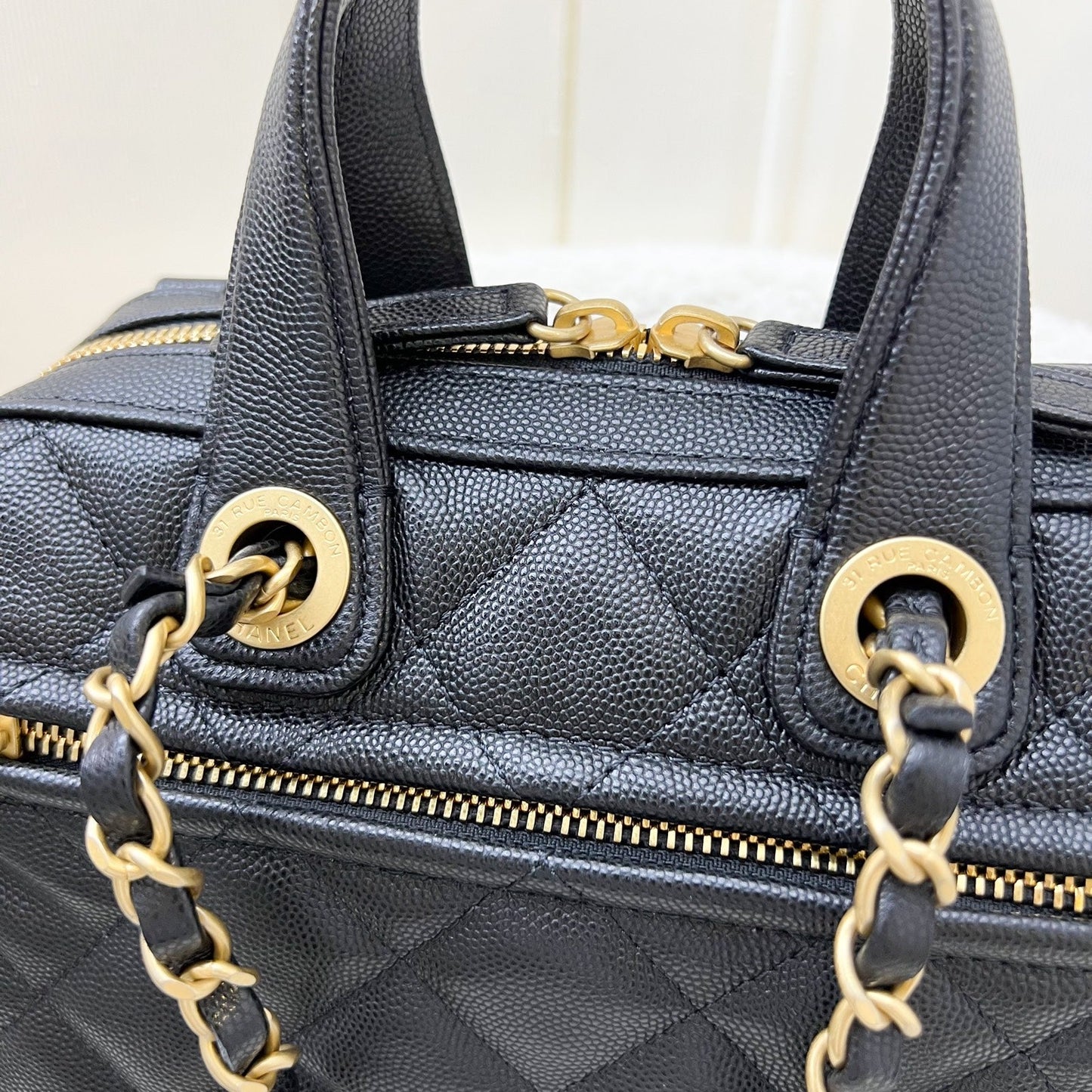 GLM-25A Small Bowling Bag in Black Caviar and AGHW (Model: AS5578)