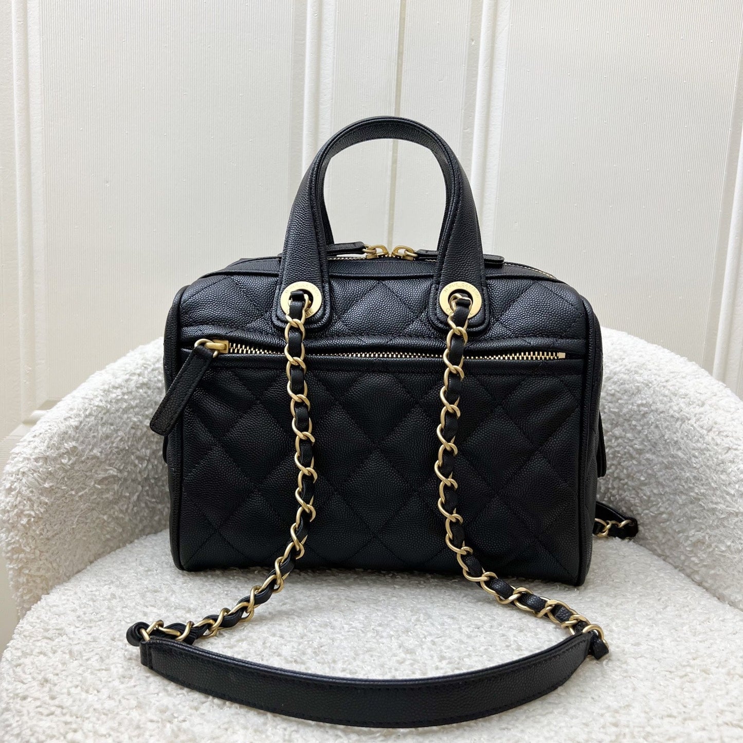 GLM-25A Small Bowling Bag in Black Caviar and AGHW (Model: AS5578)