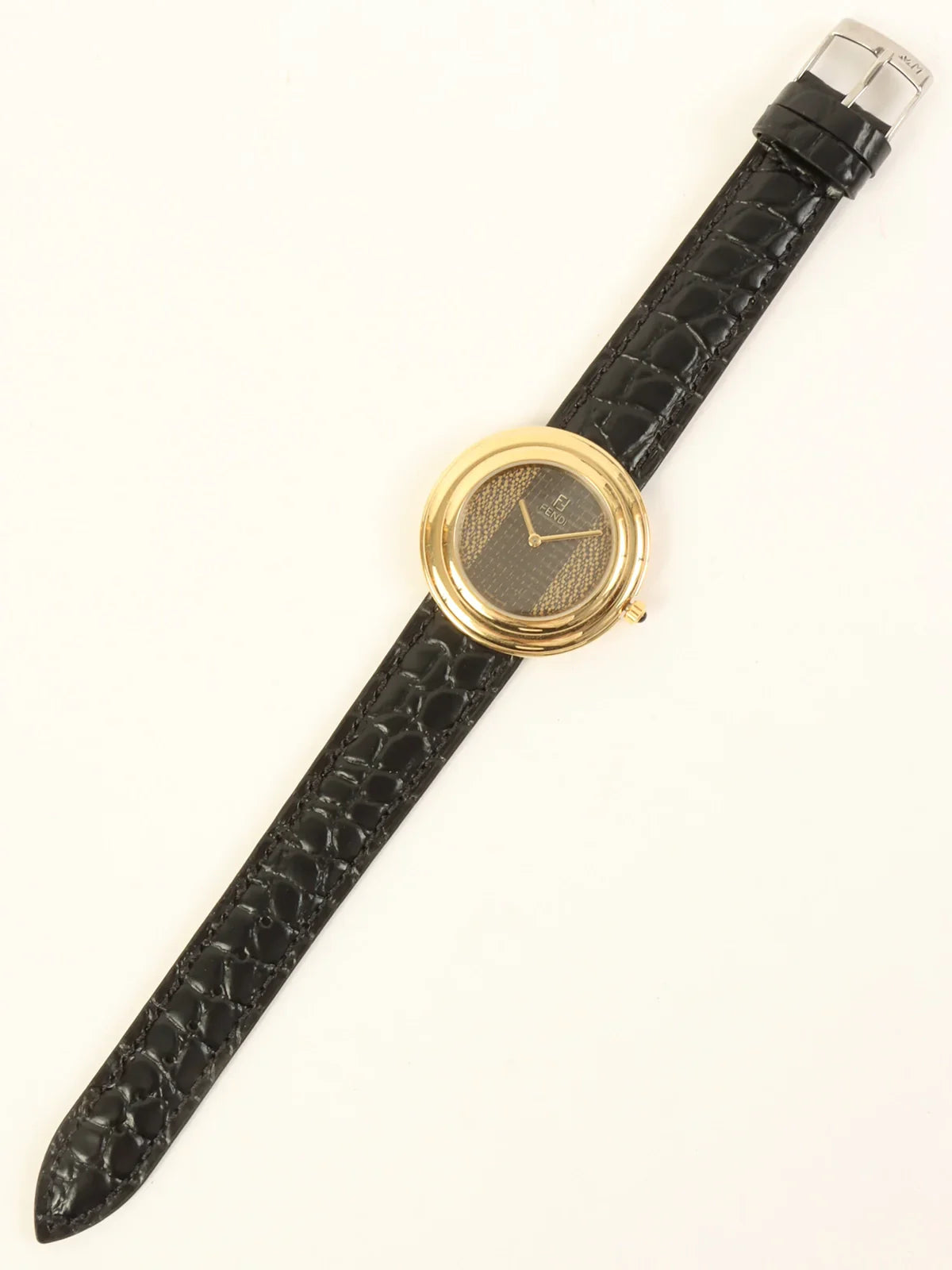 FENDI Boys Round Stripped Face Watch Black/Gold