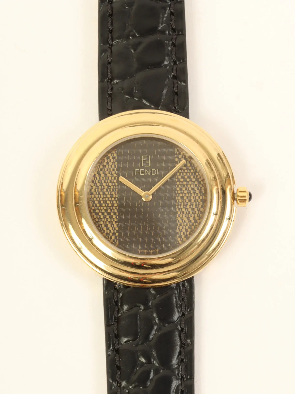 FENDI Boys Round Stripped Face Watch Black/Gold