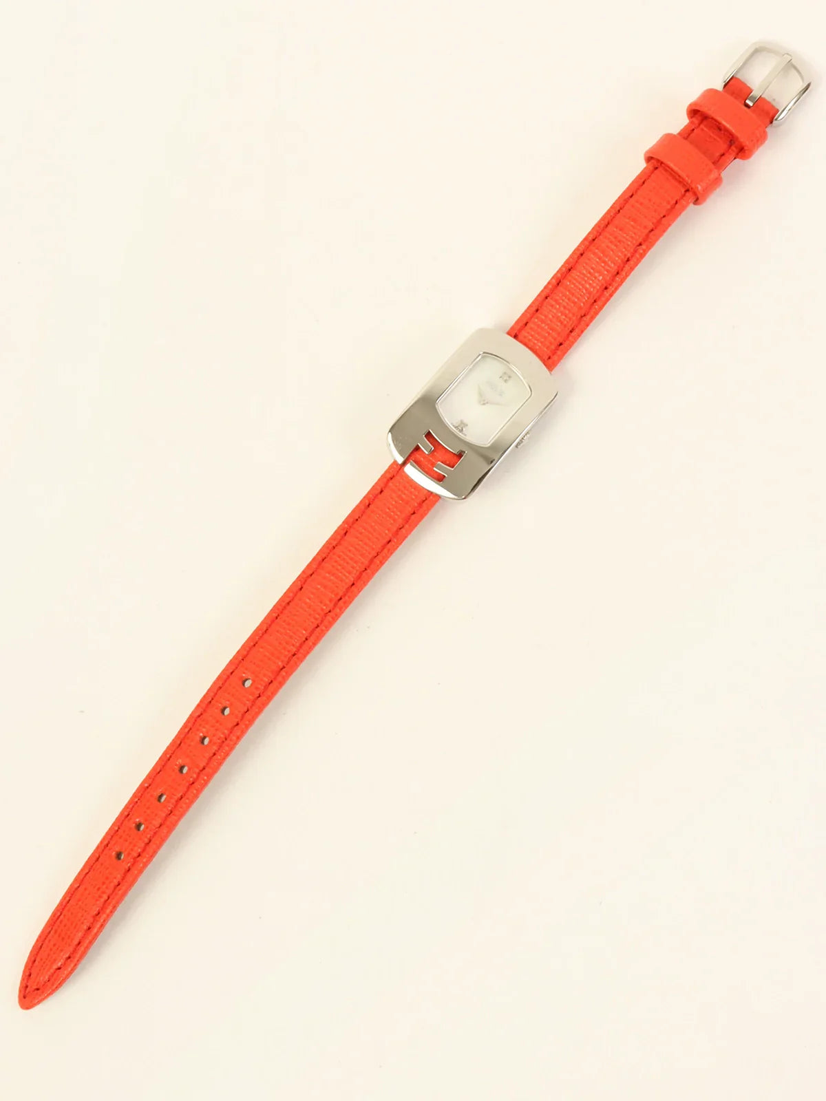 FENDI Square 2P Diamond Logo Face Watch Silver/Red