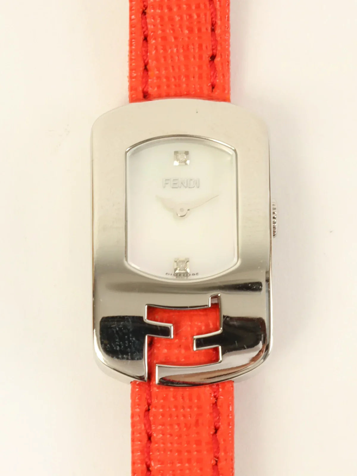 FENDI Square 2P Diamond Logo Face Watch Silver/Red