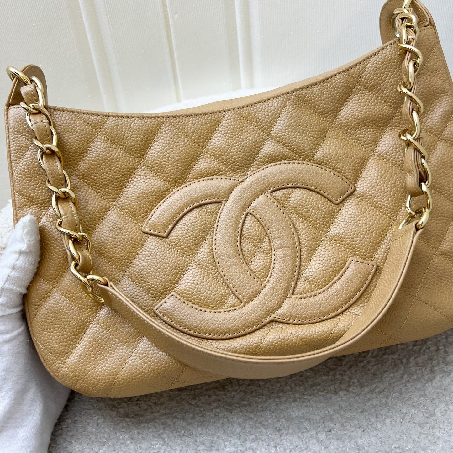 GLM- Half Moon Timeless Hobo in Beige Caviar and GHW
