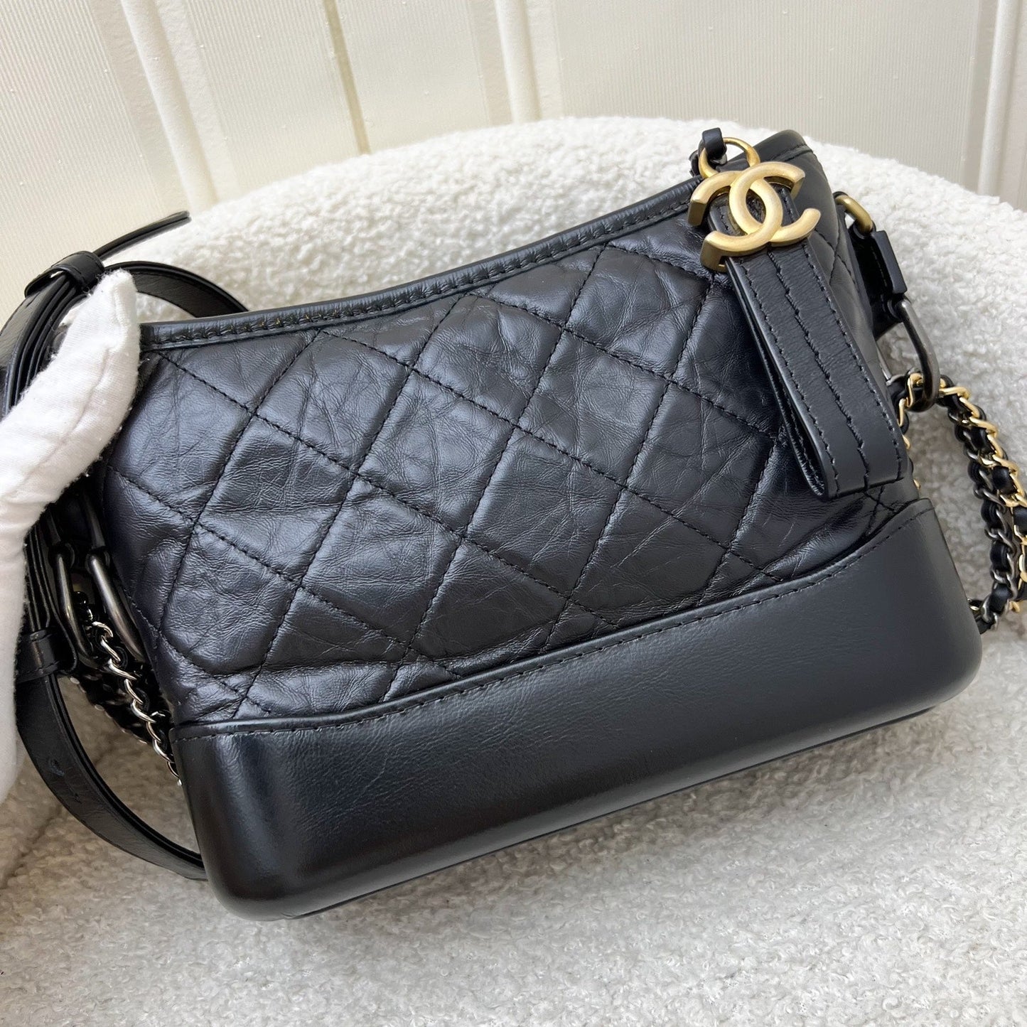 GLM-Small Gabrielle Hobo in Black Distressed Calfskin and 3 tone Hardware