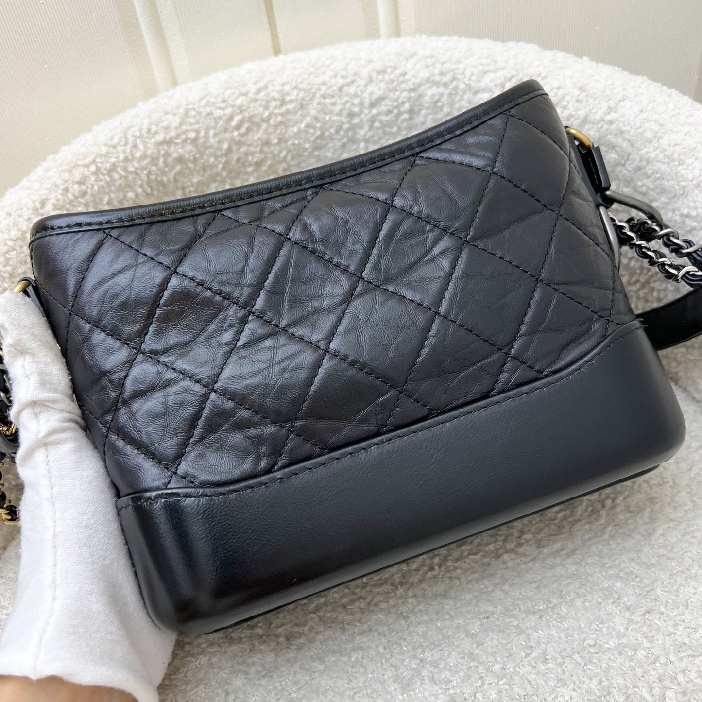 GLM-Small Gabrielle Hobo in Black Distressed Calfskin and 3 tone Hardware