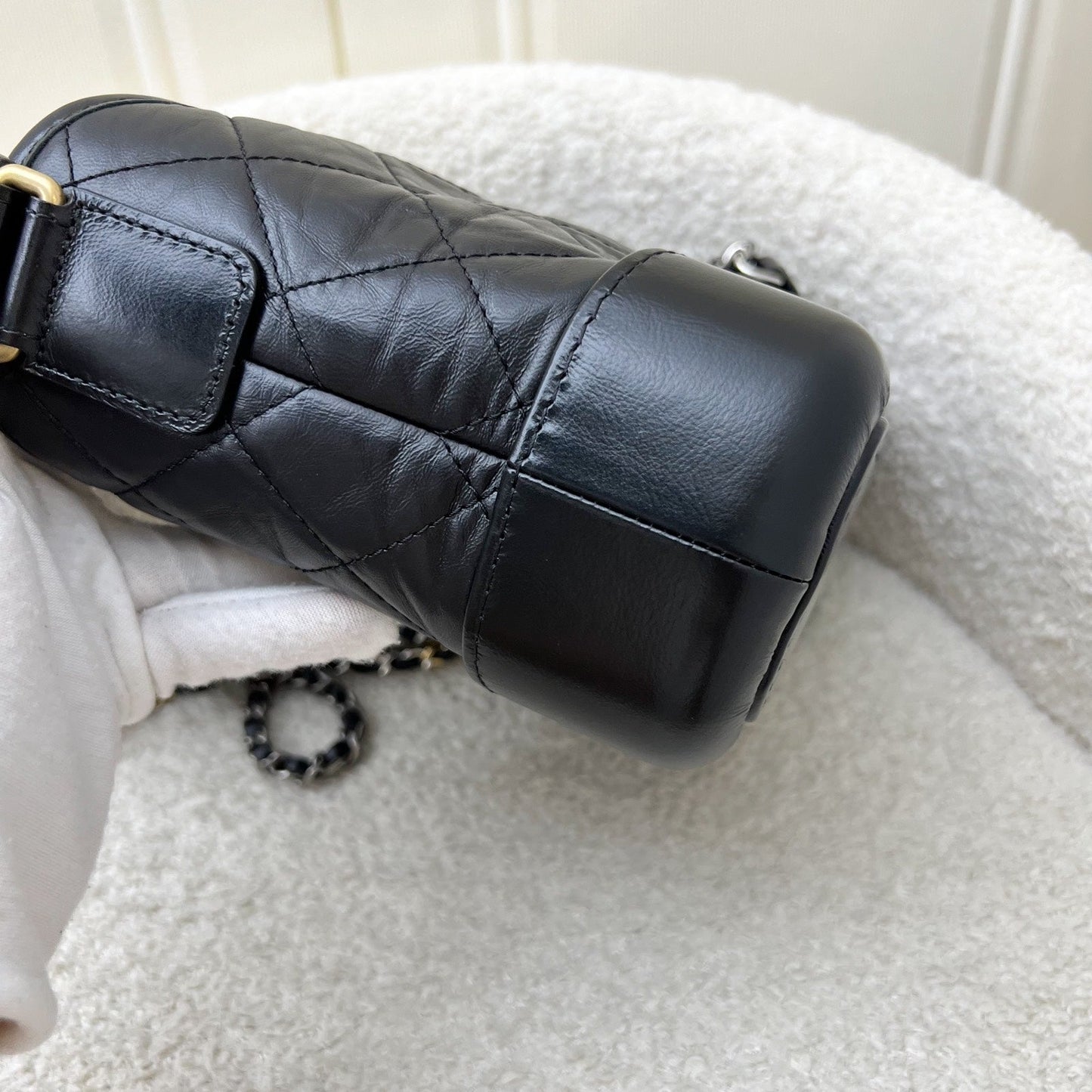 GLM-Small Gabrielle Hobo in Black Distressed Calfskin and 3 tone Hardware