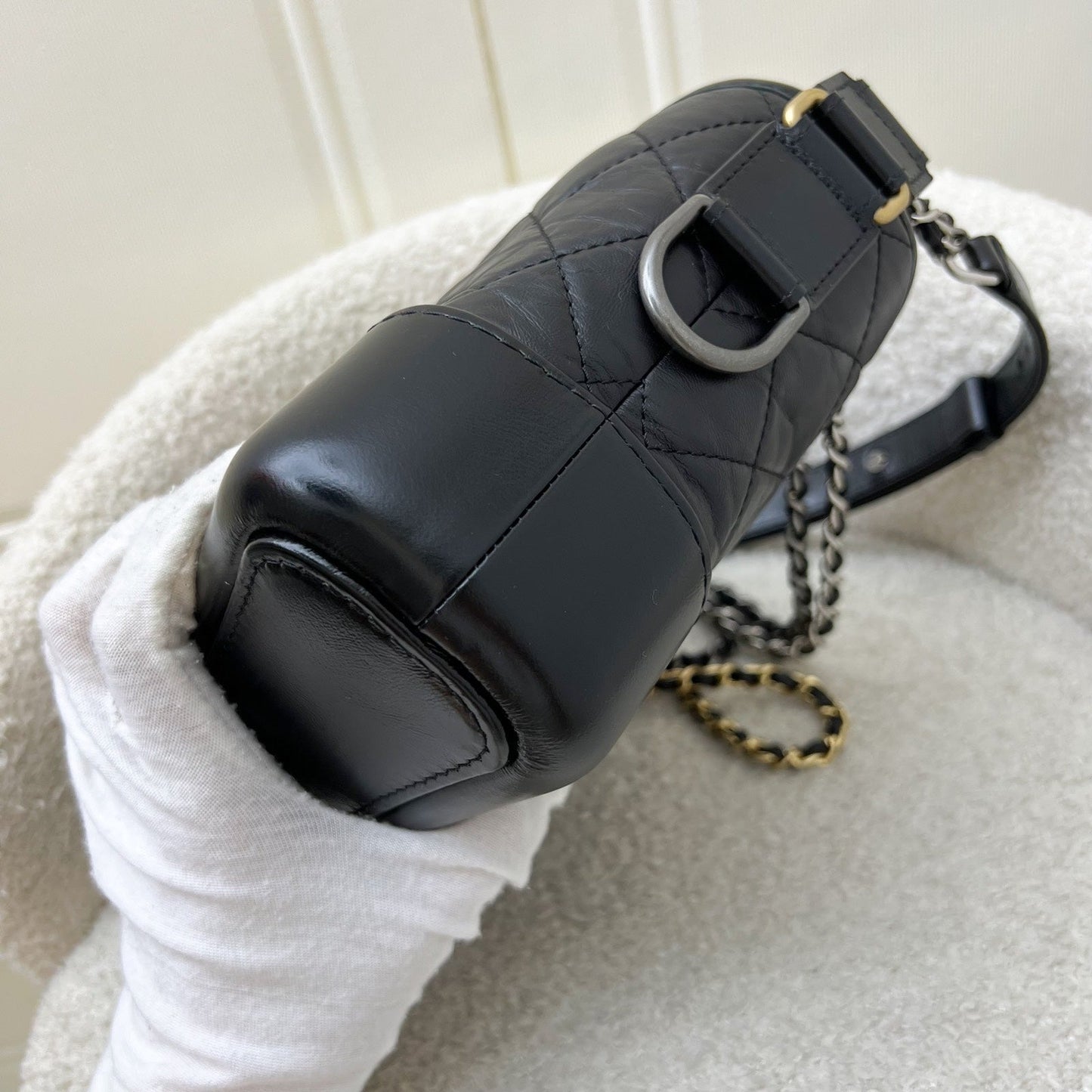 GLM-Small Gabrielle Hobo in Black Distressed Calfskin and 3 tone Hardware