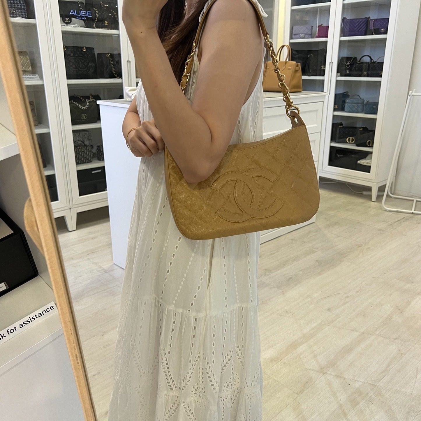 GLM- Half Moon Timeless Hobo in Beige Caviar and GHW