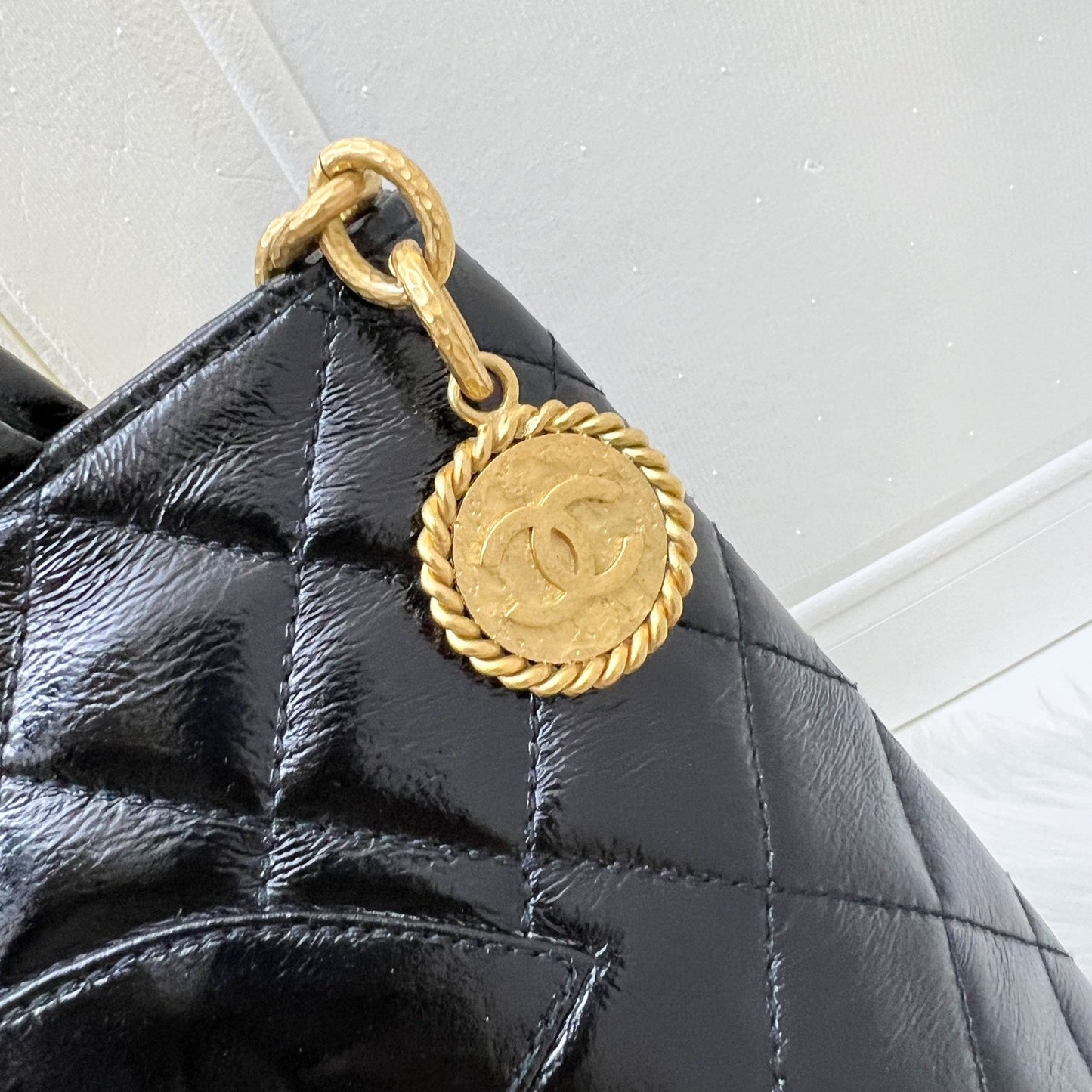 GLM- Medallion Tote in Black Glossy Calfskin and AGHW